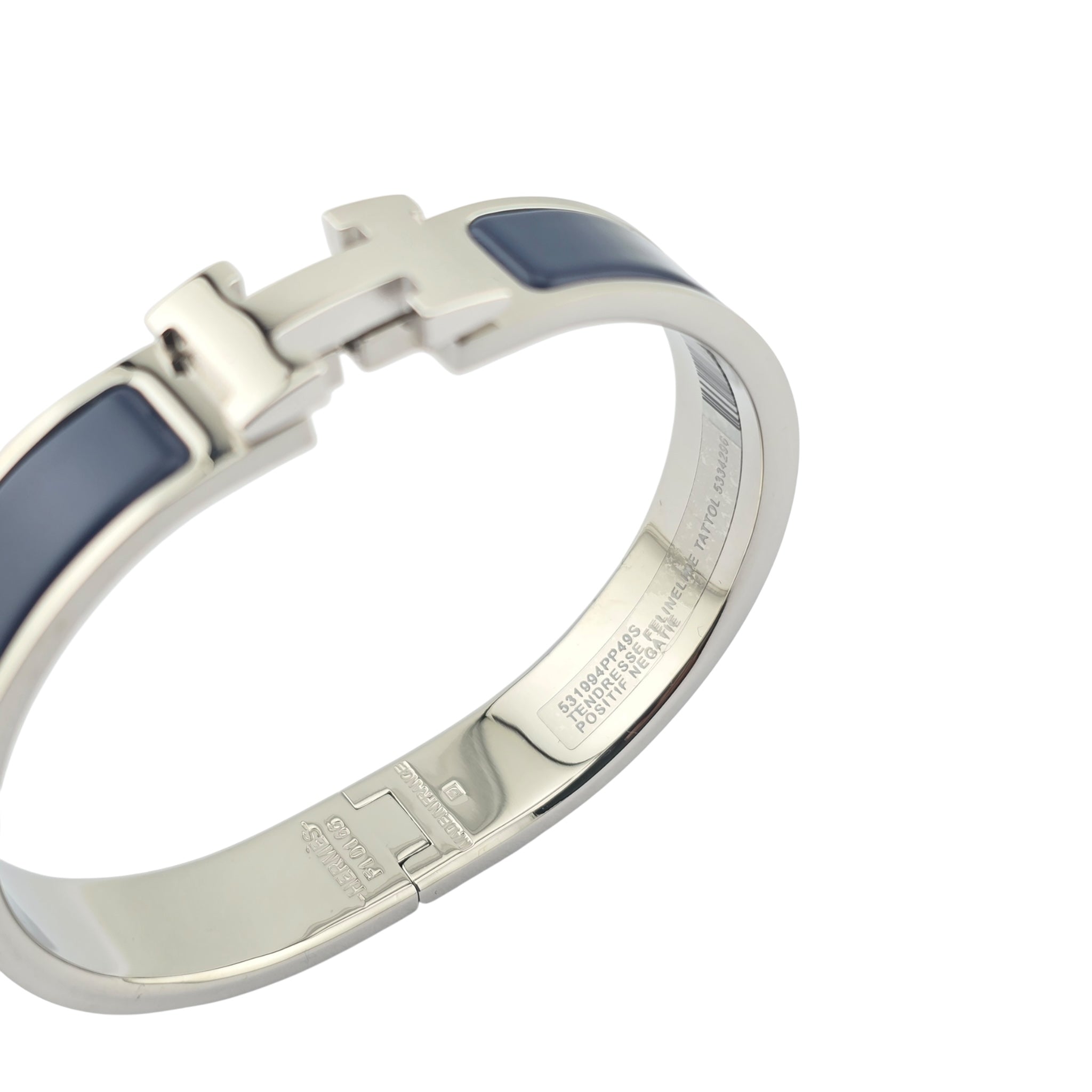 Hermes Clic H Bracelet Navy Blue Palladium GM
