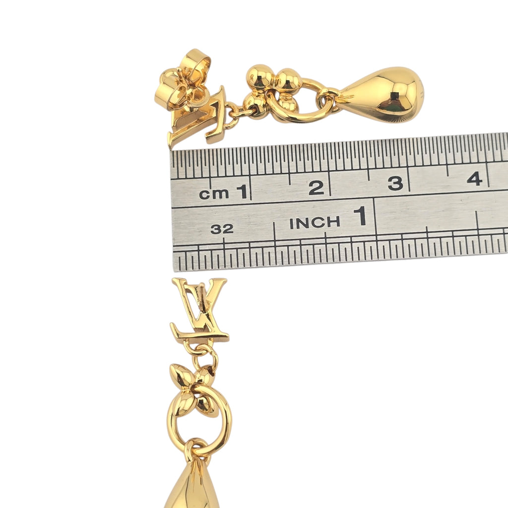 Louis Vuitton LV Flower Drop Gold Metal Earrings