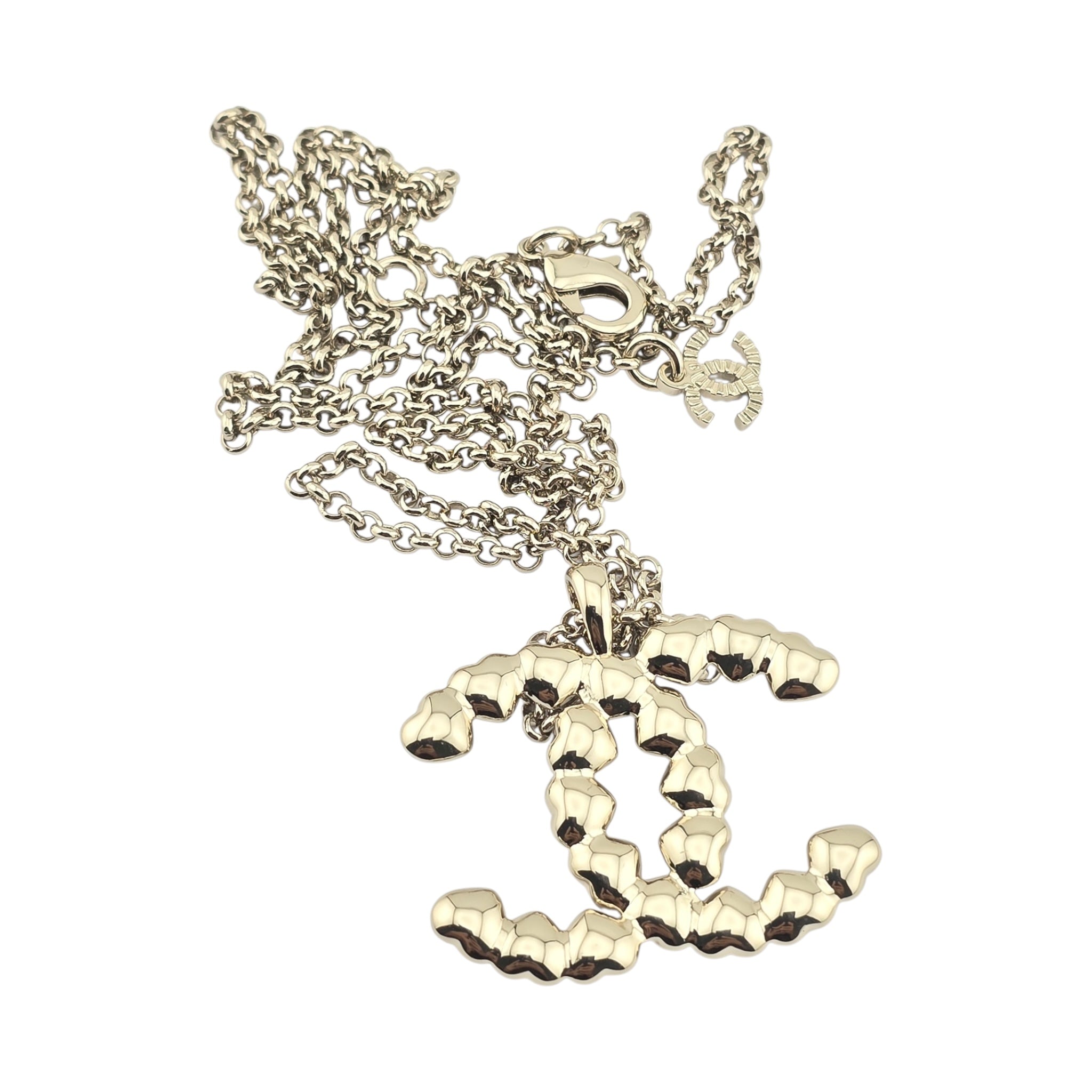 Chanel CC Gold Crystal Heart Pendant Necklace