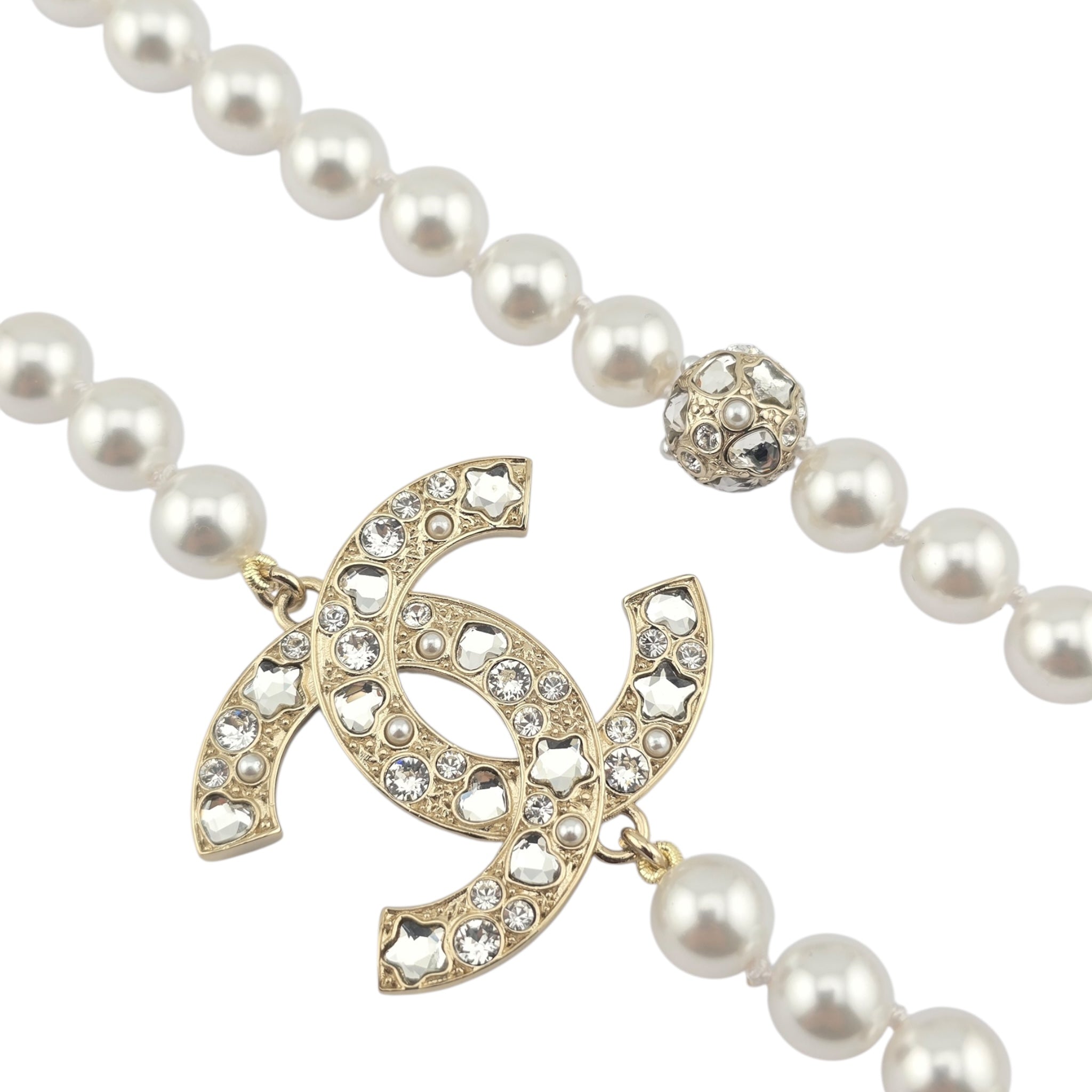 Chanel CC Faux Pearl Crystal Long Necklace 2025