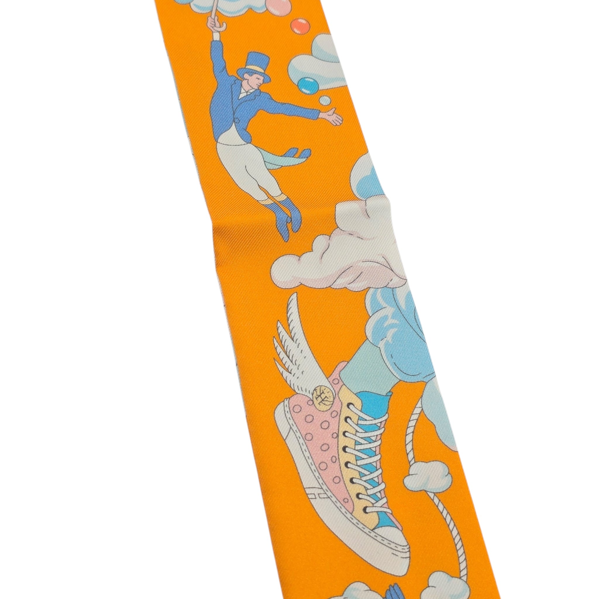 Hermes Silk Sur Mon Nuage Twilly Apricot Bleu Multicolor