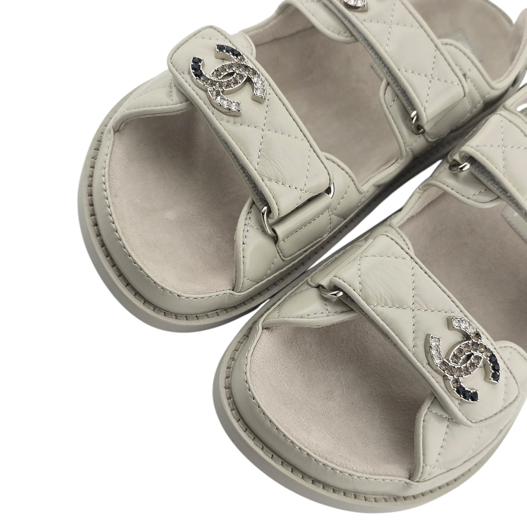 Chanel CC Cream White Lambskin Dad Sandals - 39