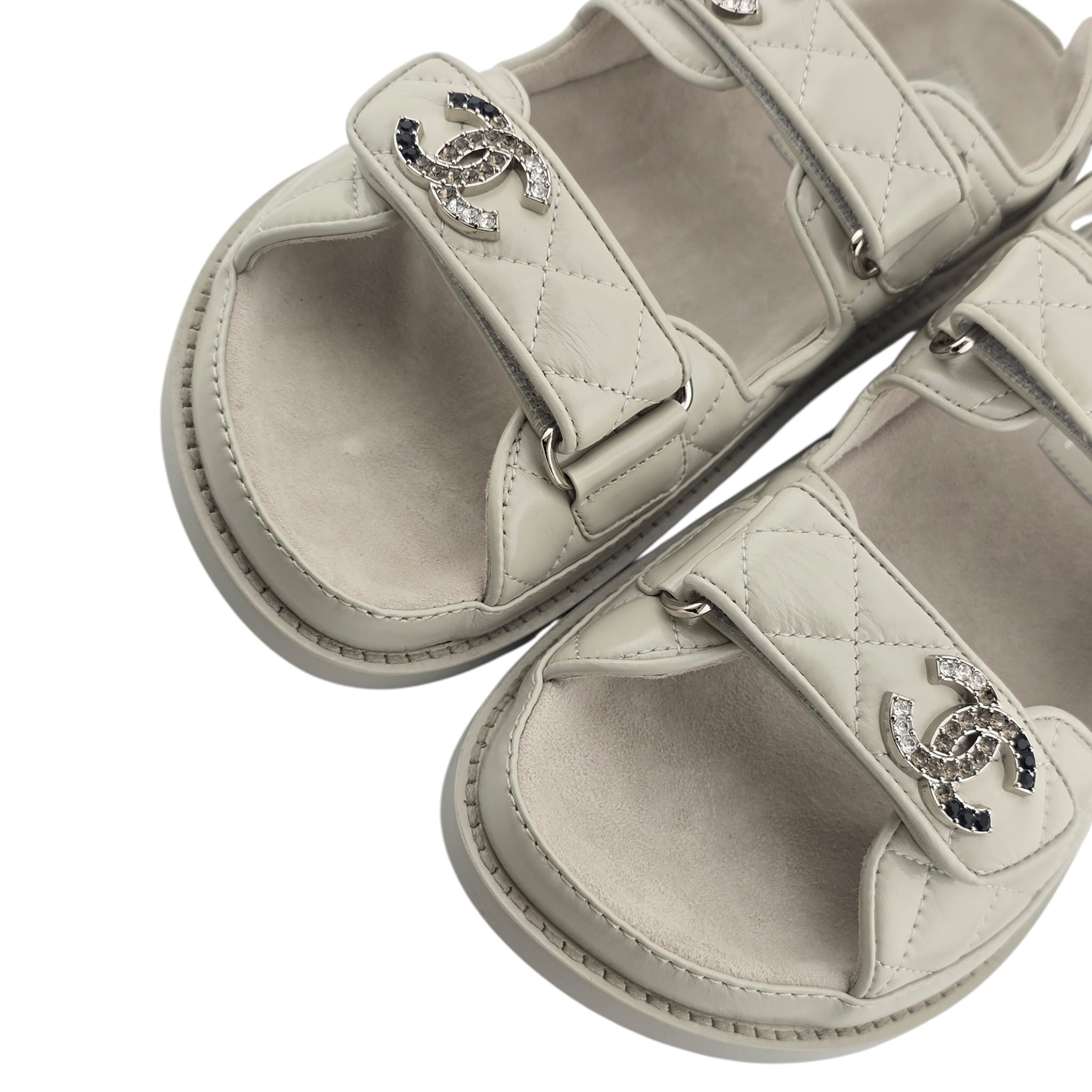 Chanel CC Cream White Lambskin Dad Sandals - 39
