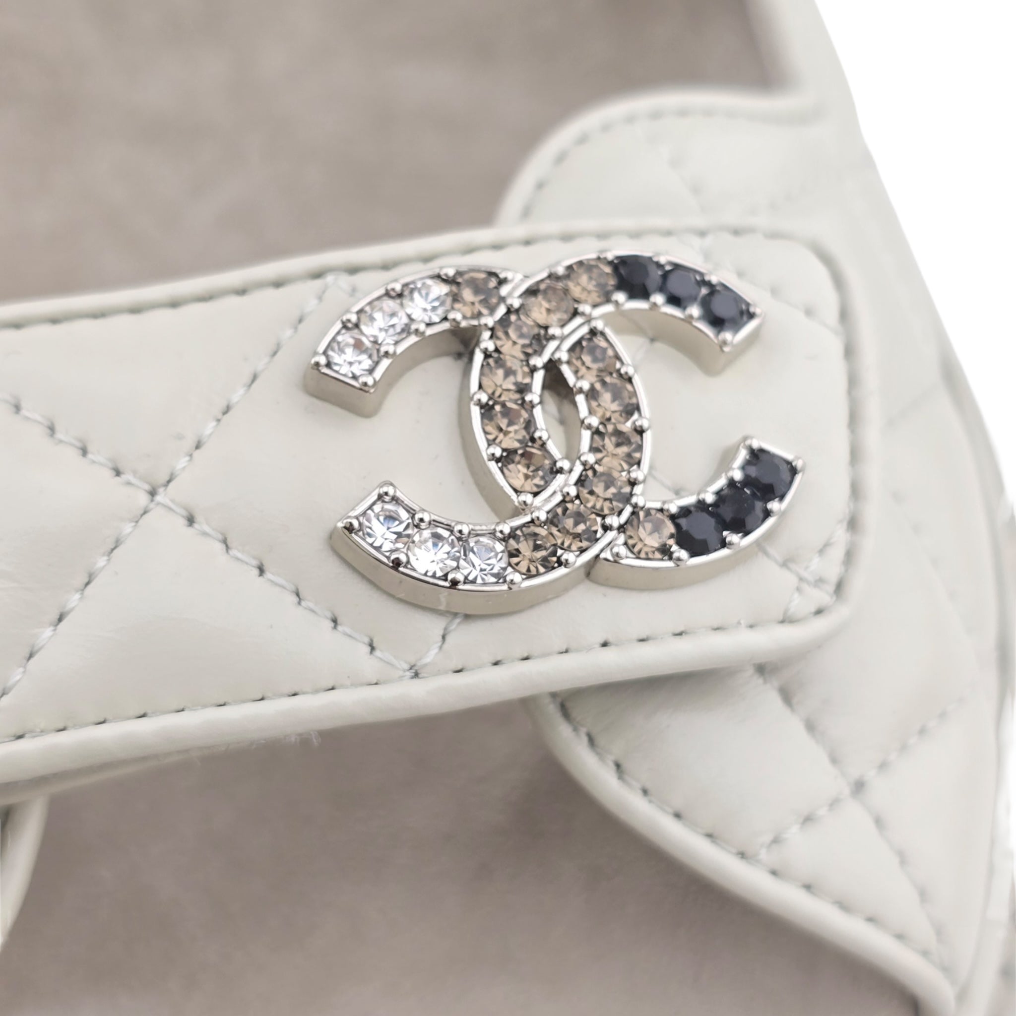 Chanel CC Dad Backless Cream White Quilt Sandals 39