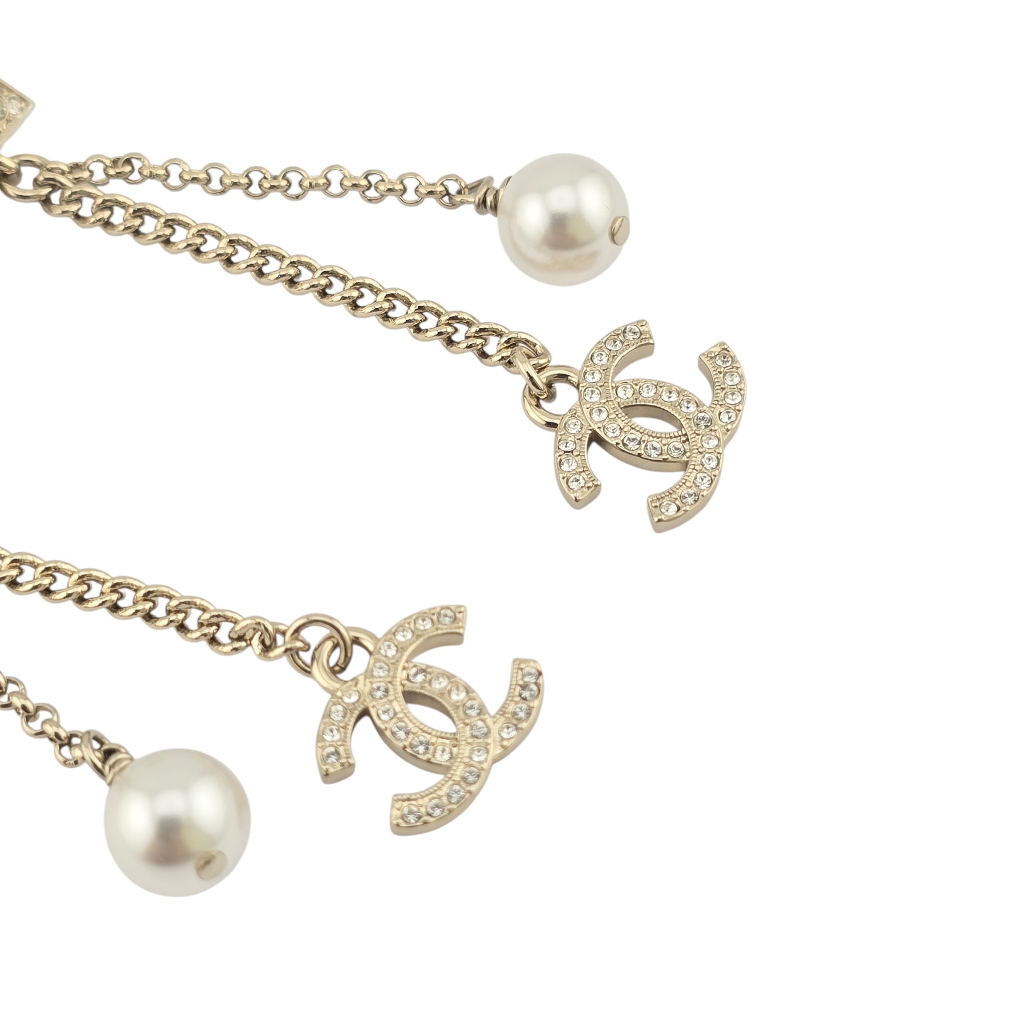 Chanel Crystal Pearl CC Star Drop Earrings Gold 2025