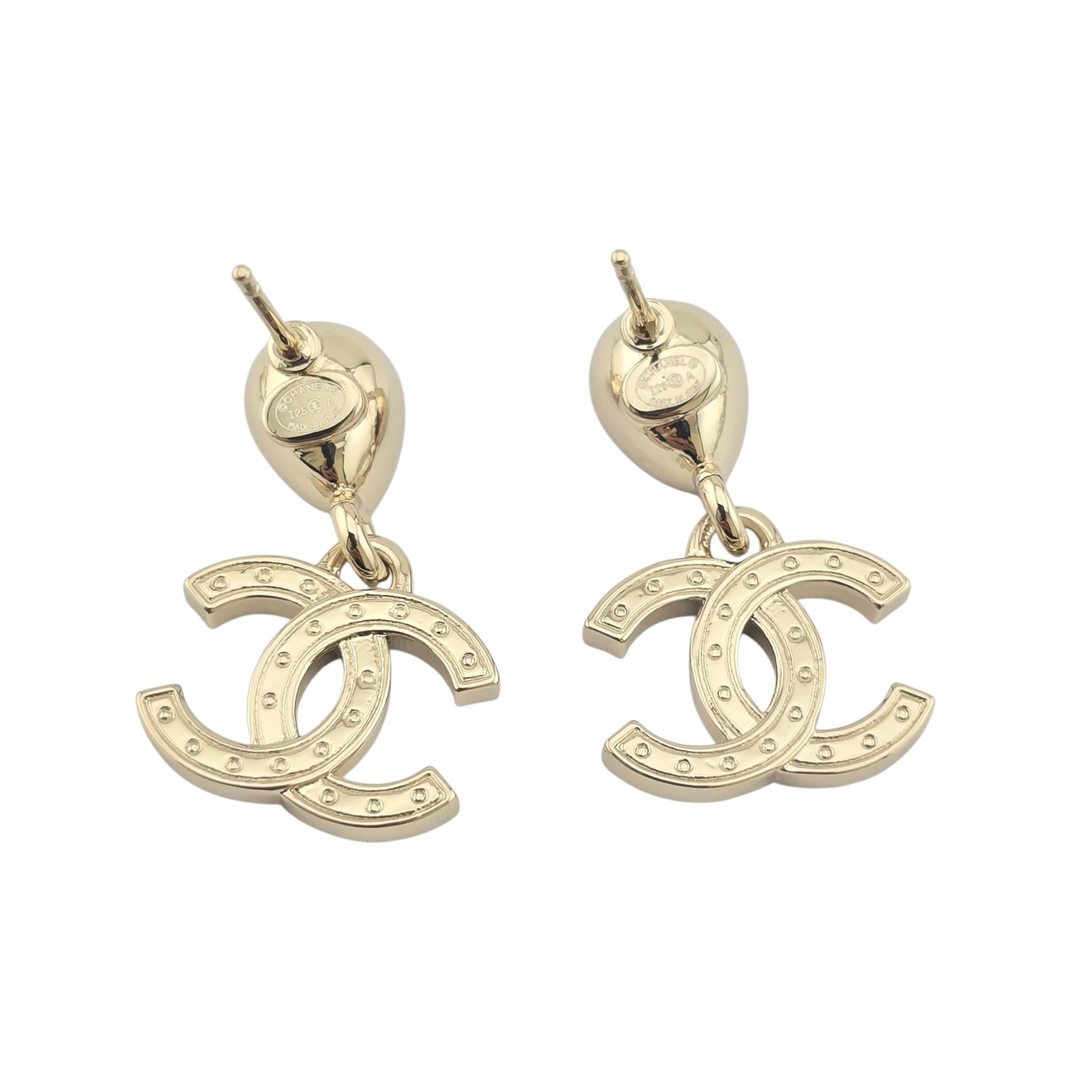 Chanel CC Crystal Drop Earrings Gold 2025