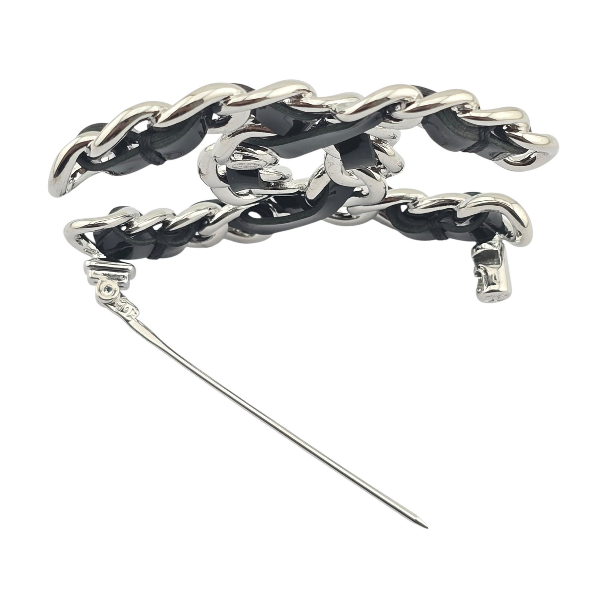 Chanel Lambskin Chain CC Brooch Black Silver 2025