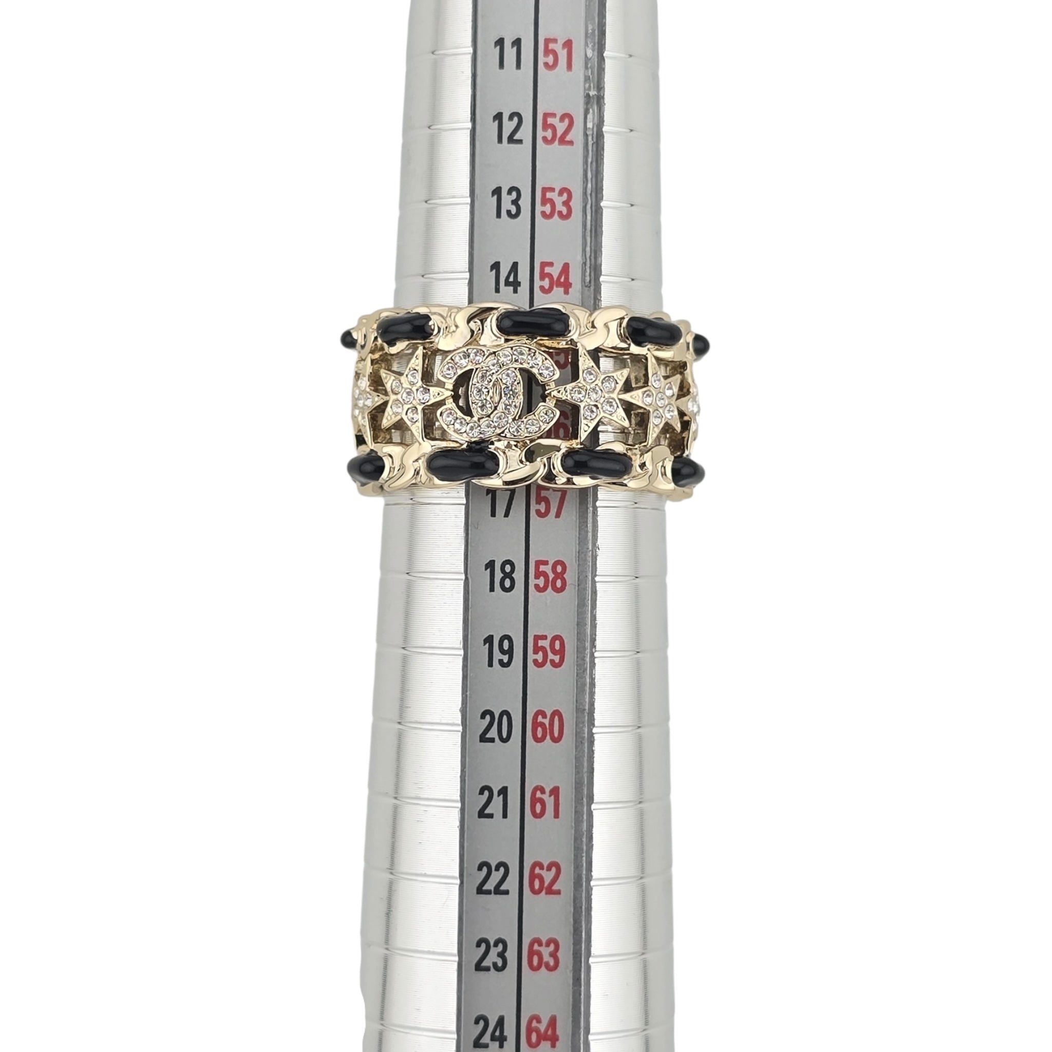 Chanel Metal Crystal Star CC Ring Gold Black 2023