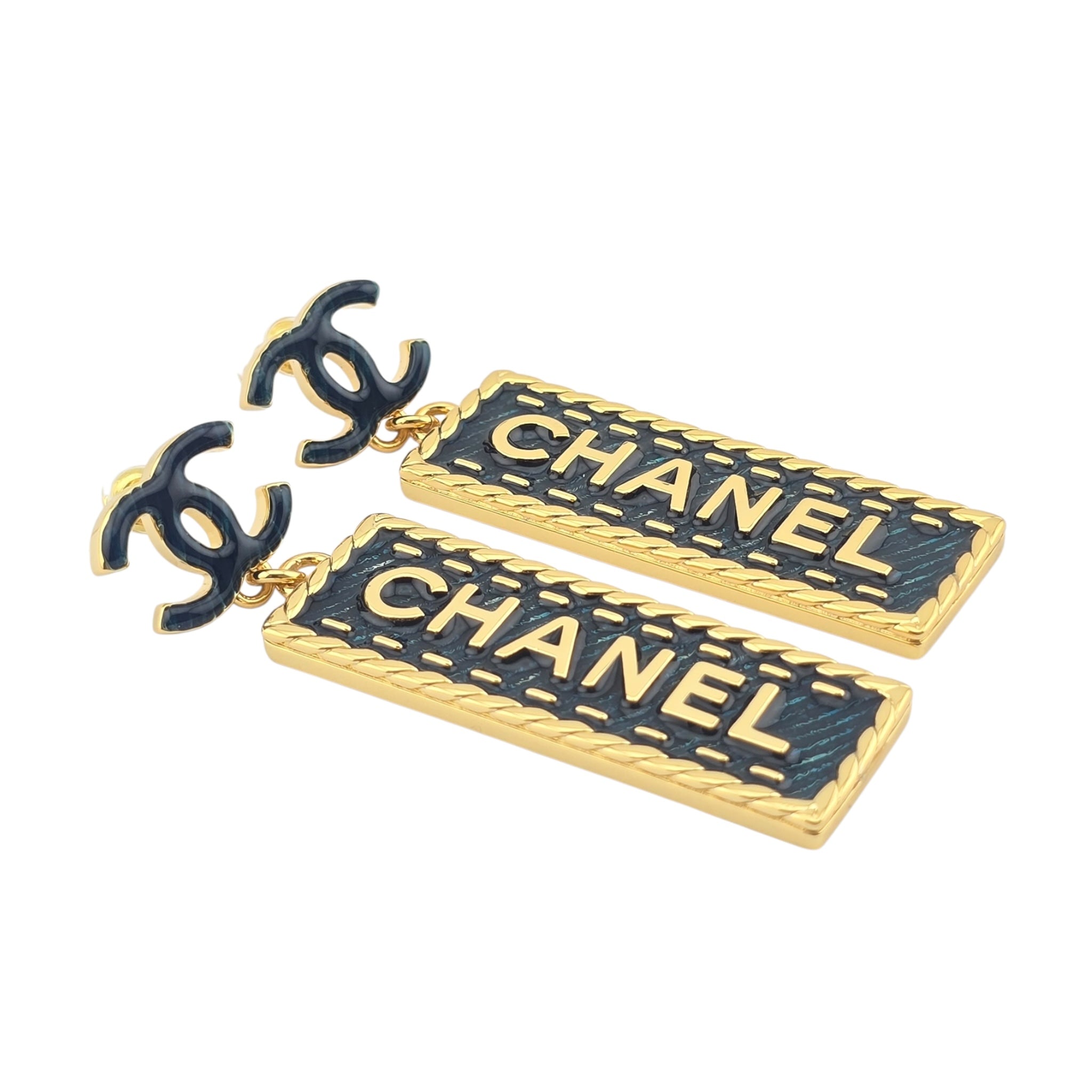 Chanel CC Denim Dangle Gold Earrings 2024