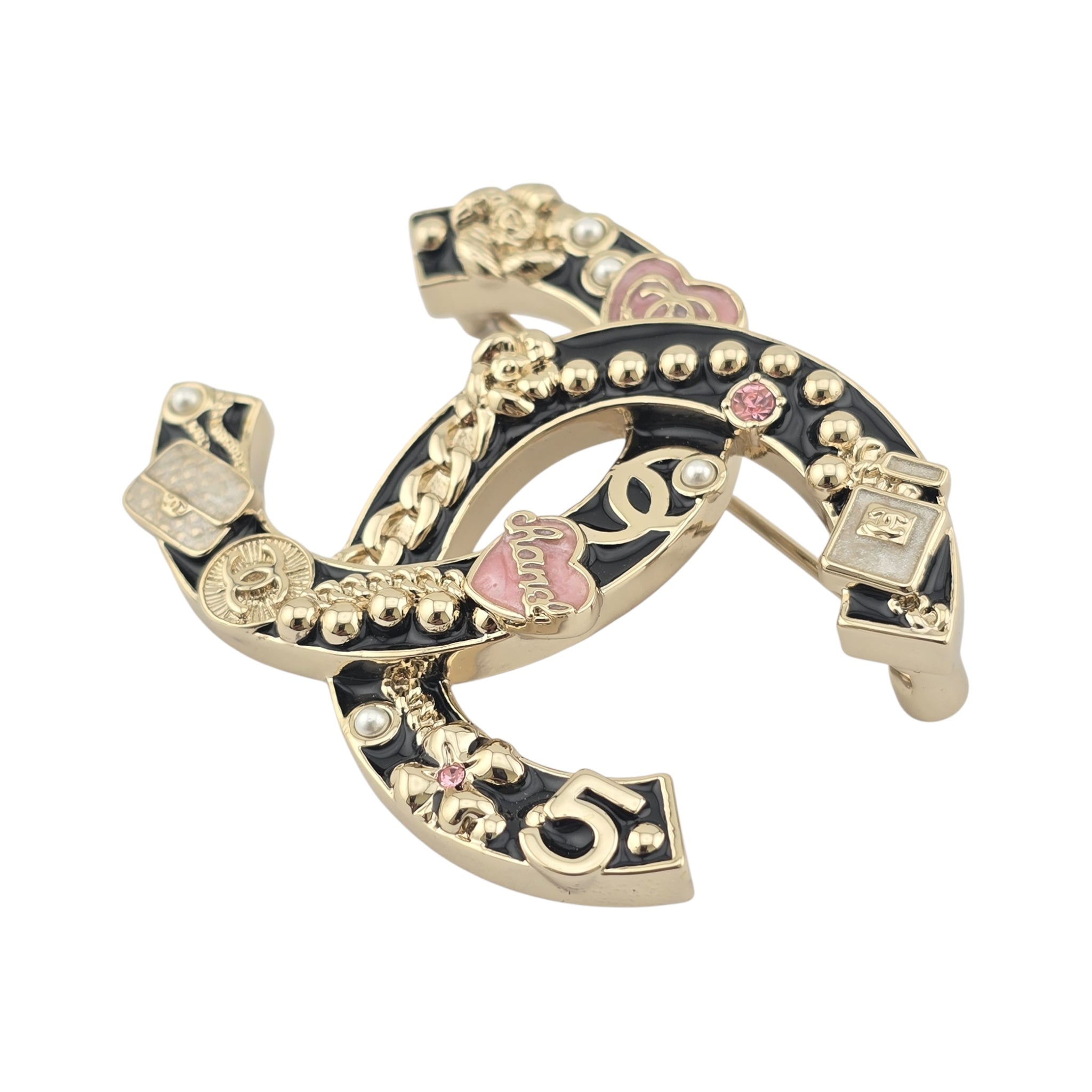 Chanel CC Black Gold Enamel Brooch 2024