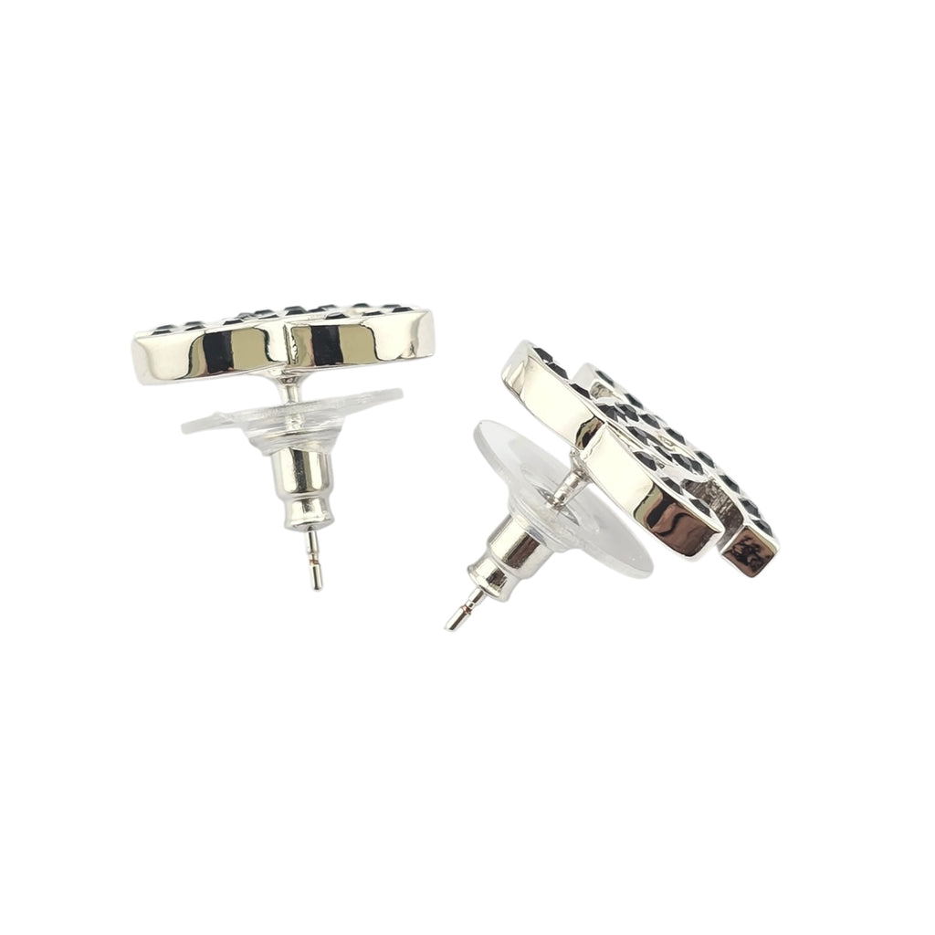 Chanel CC Silver Black Crystal Stud Earrings 2025