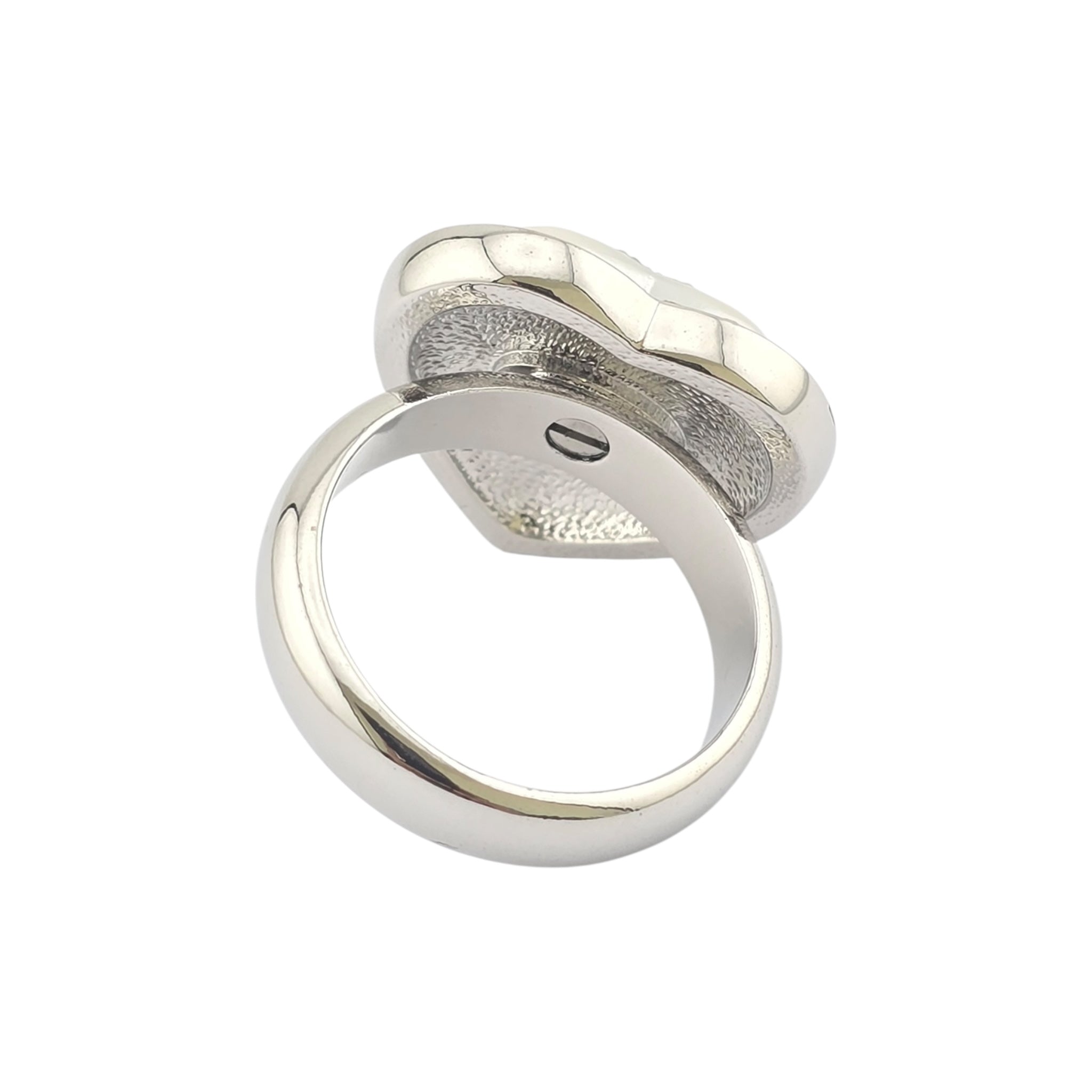 Chanel CC Silver Heart Pearly White Ring