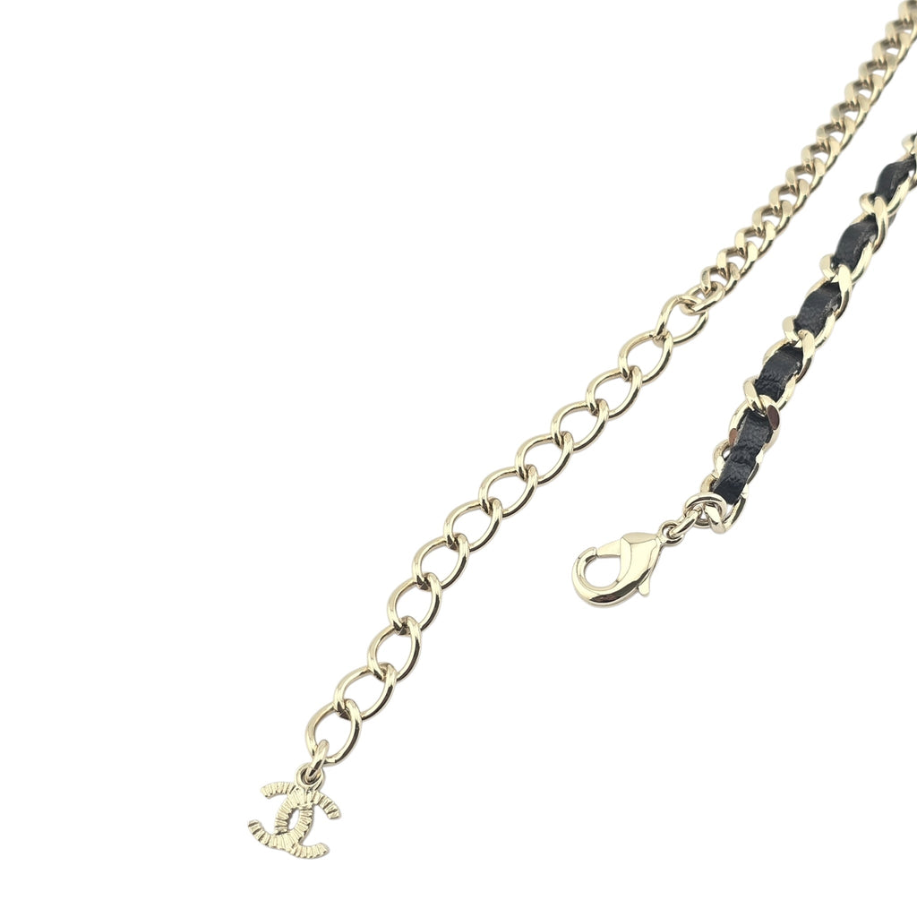 Chanel CC Black Leather Gold Necklace 2025 CHANEL