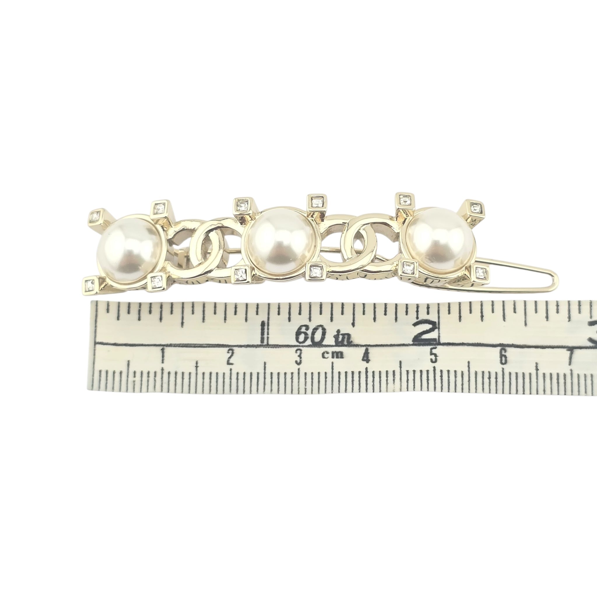 Chanel CC Faux Pearl Gold Hair Barrette Clip CHANEL