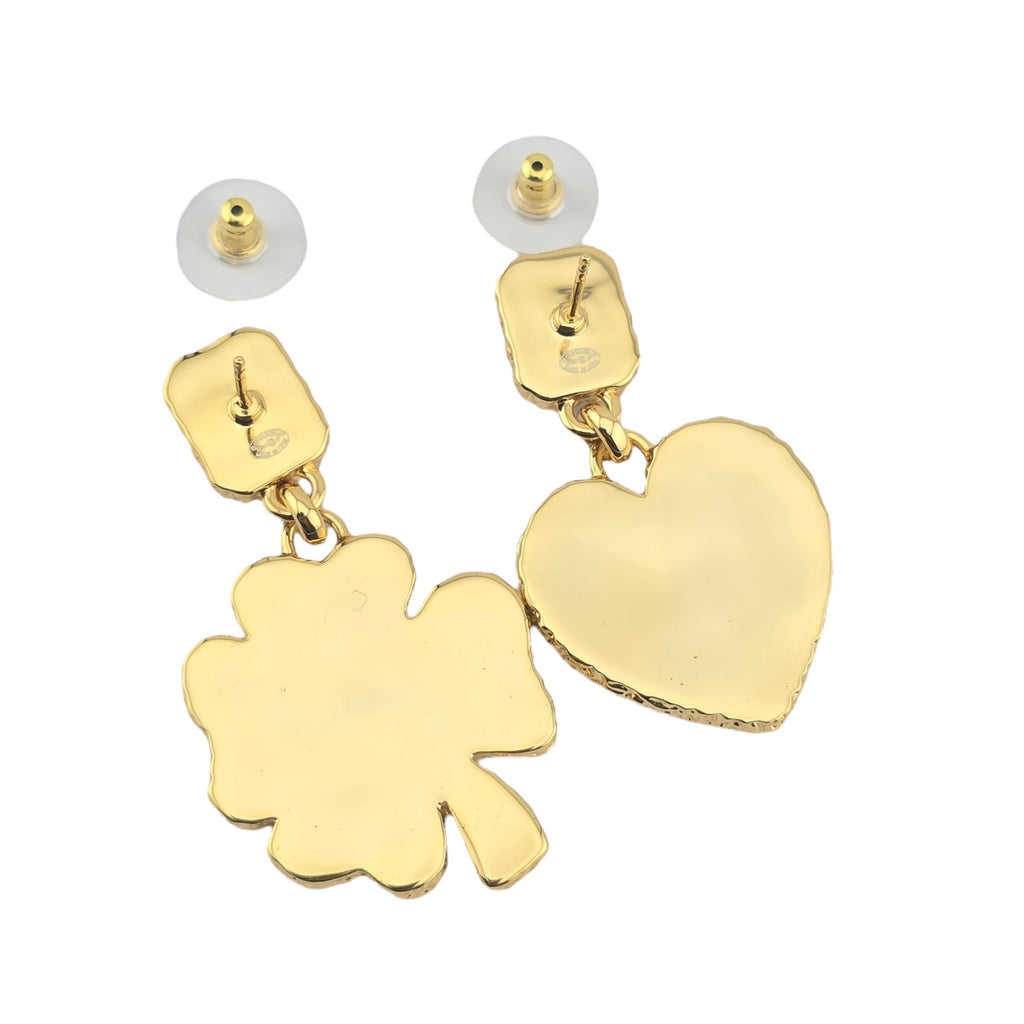 Chanel CC Clover Heart Black Gold Earrings 2024 CHANEL