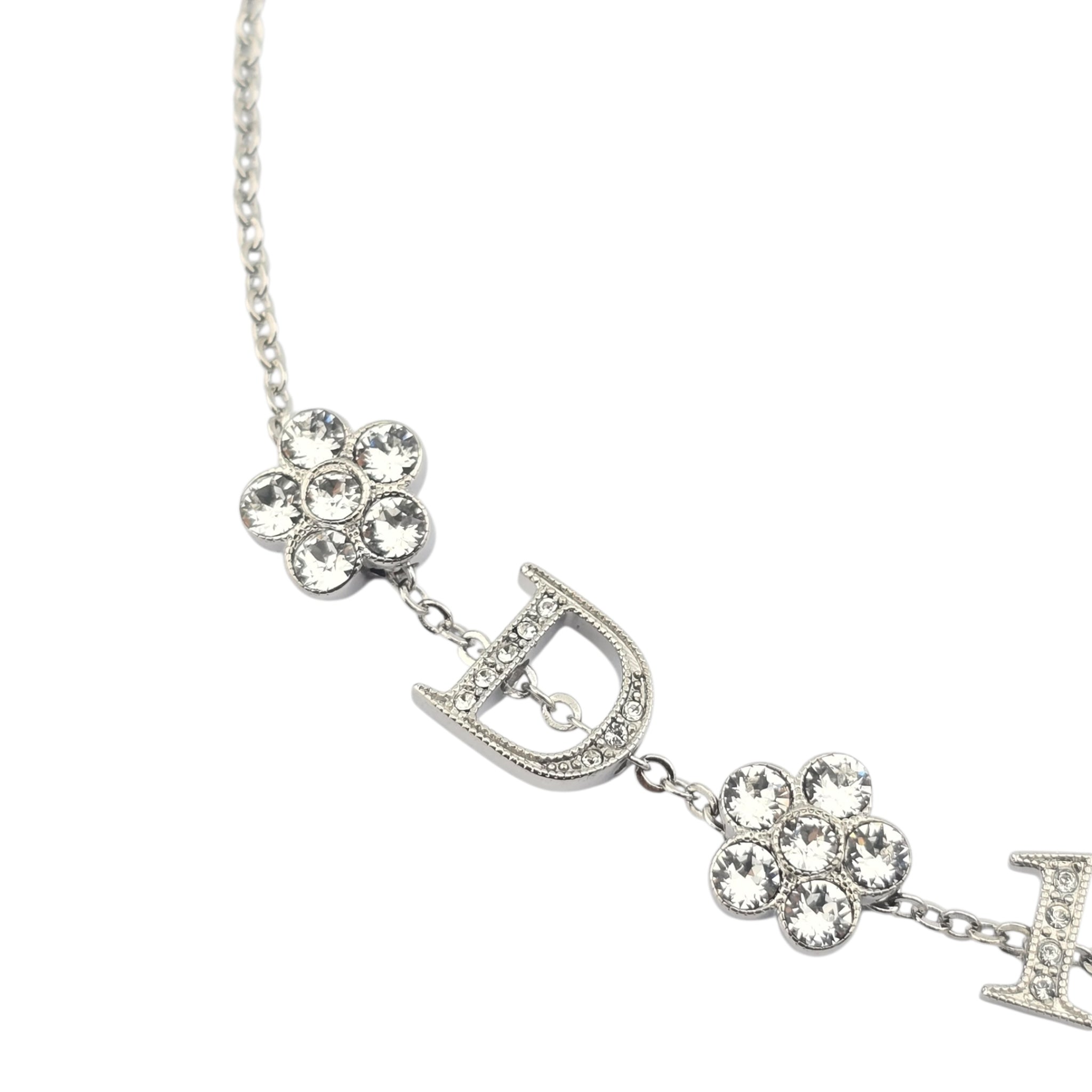 Christian Dior Crystal Flower Silver Choker Necklace DIOR