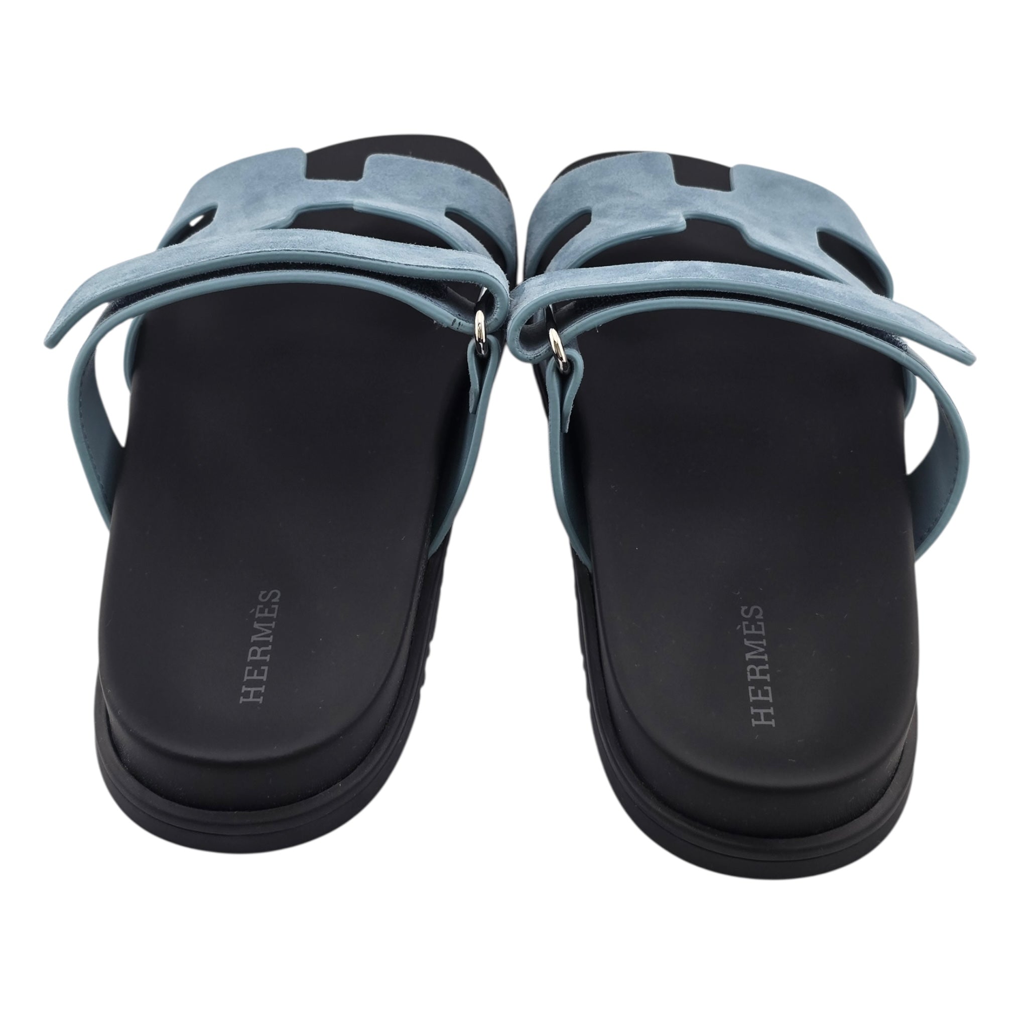 Hermes Chypre Suede Sandal Bleu Mineral 39 UK6 HERMES