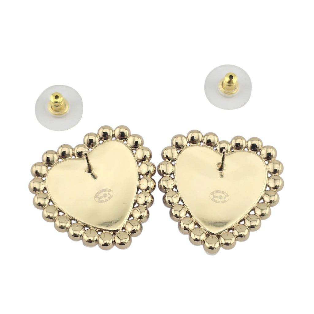 Chanel CC Pink Gold Heart Faux Pearl Earrings 2025 CHANEL