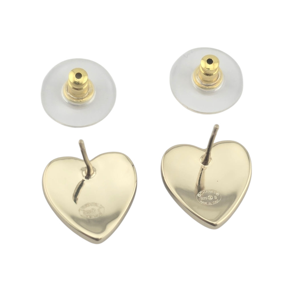 Chanel CC Black Gold Heart Earrings 2025 CHANEL