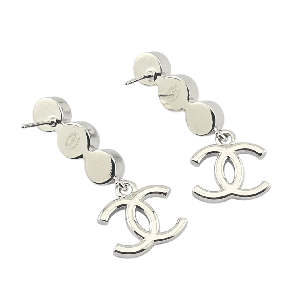 Chanel CC Silver Crystal Pearl Earrings 2025 CHANEL