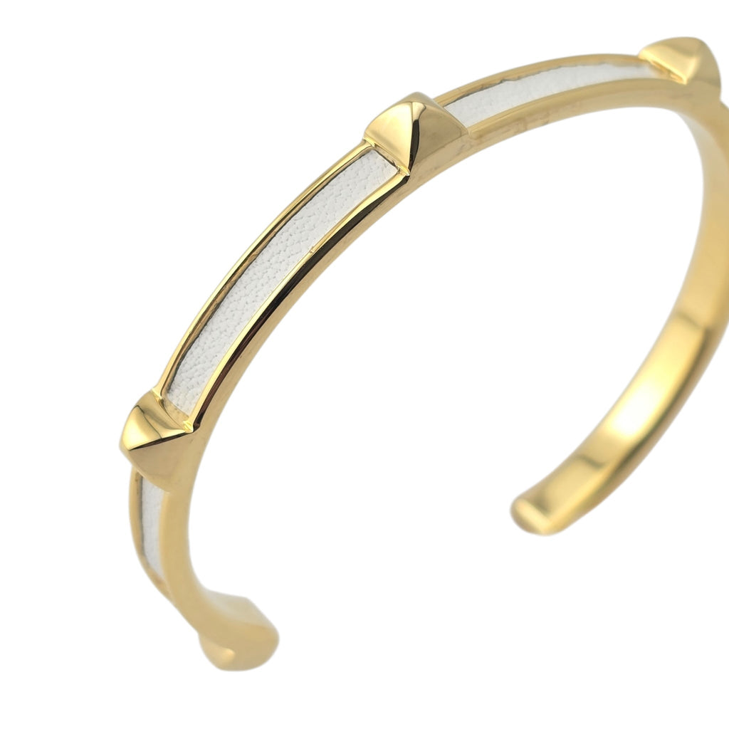 Hermes Athena White Gold Leather Bracelet HERMES