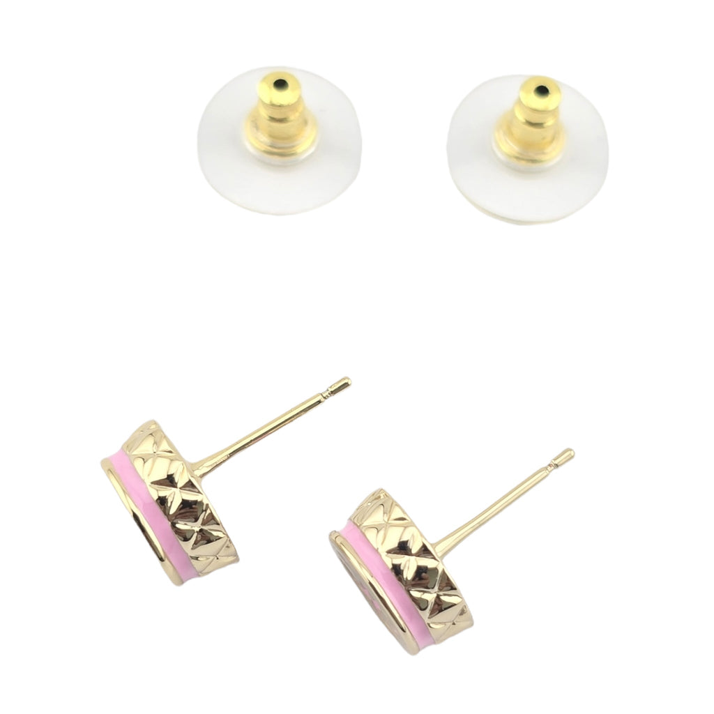 Chanel CC Stud Gold Pink Round Earrings B25 CHANEL