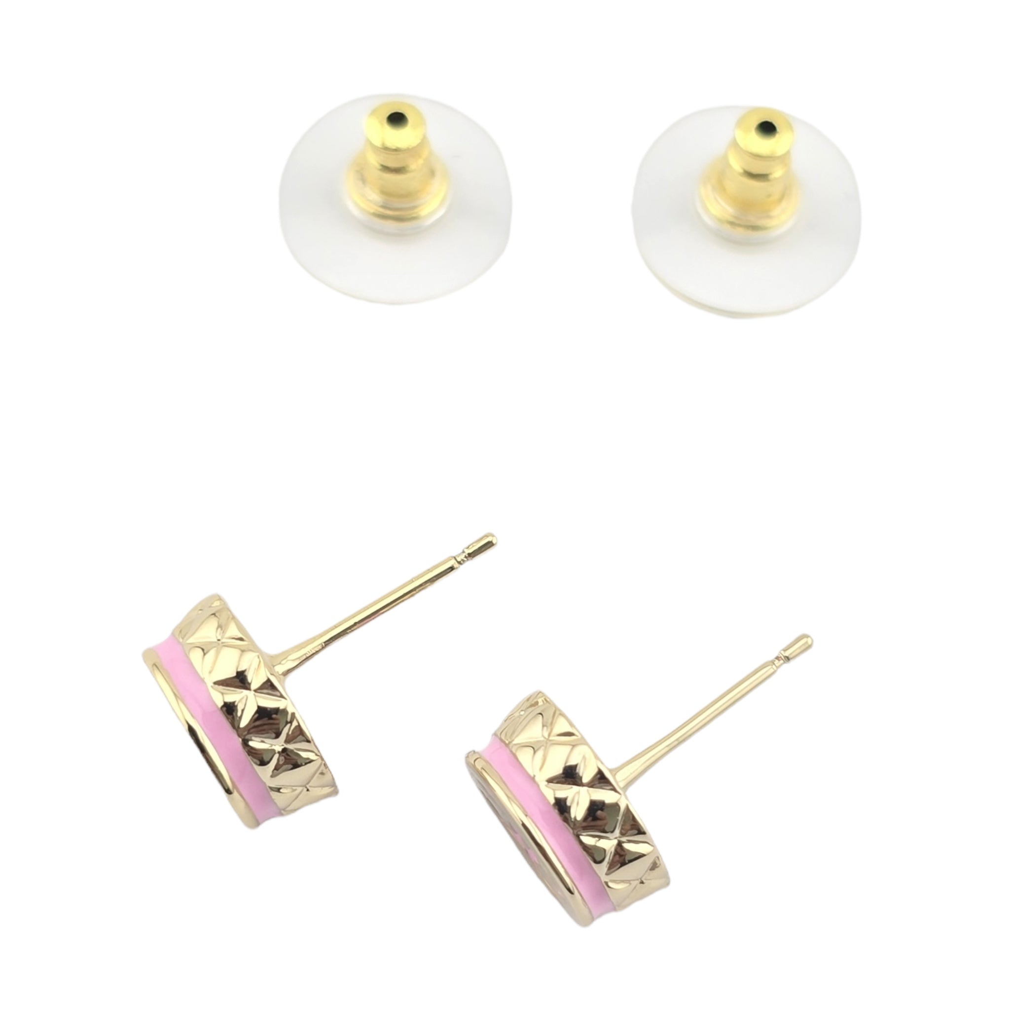 Chanel CC Stud Gold Pink Round Earrings B25 CHANEL