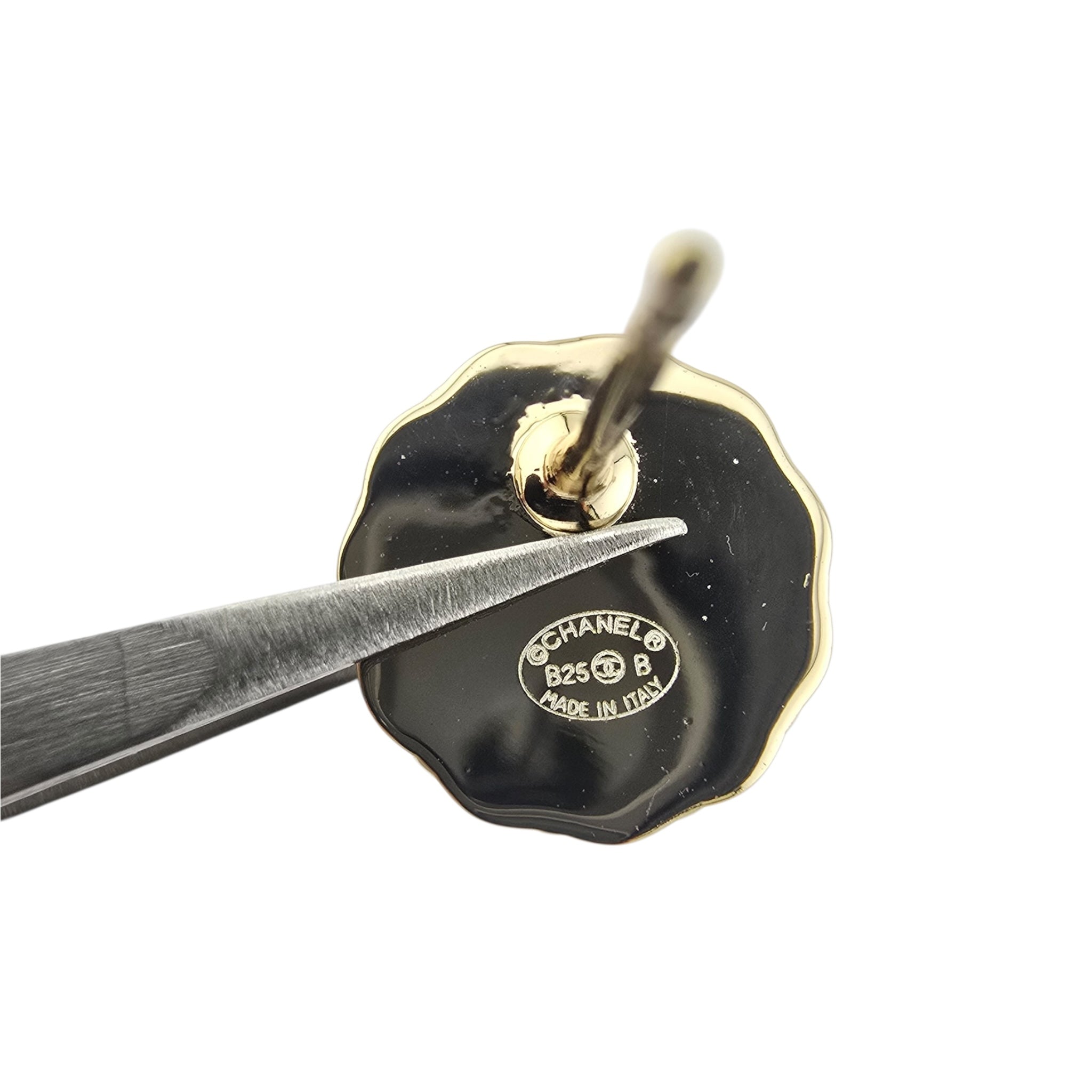 Chanel CC Stud Gold Black Round Earrings B25 CHANEL