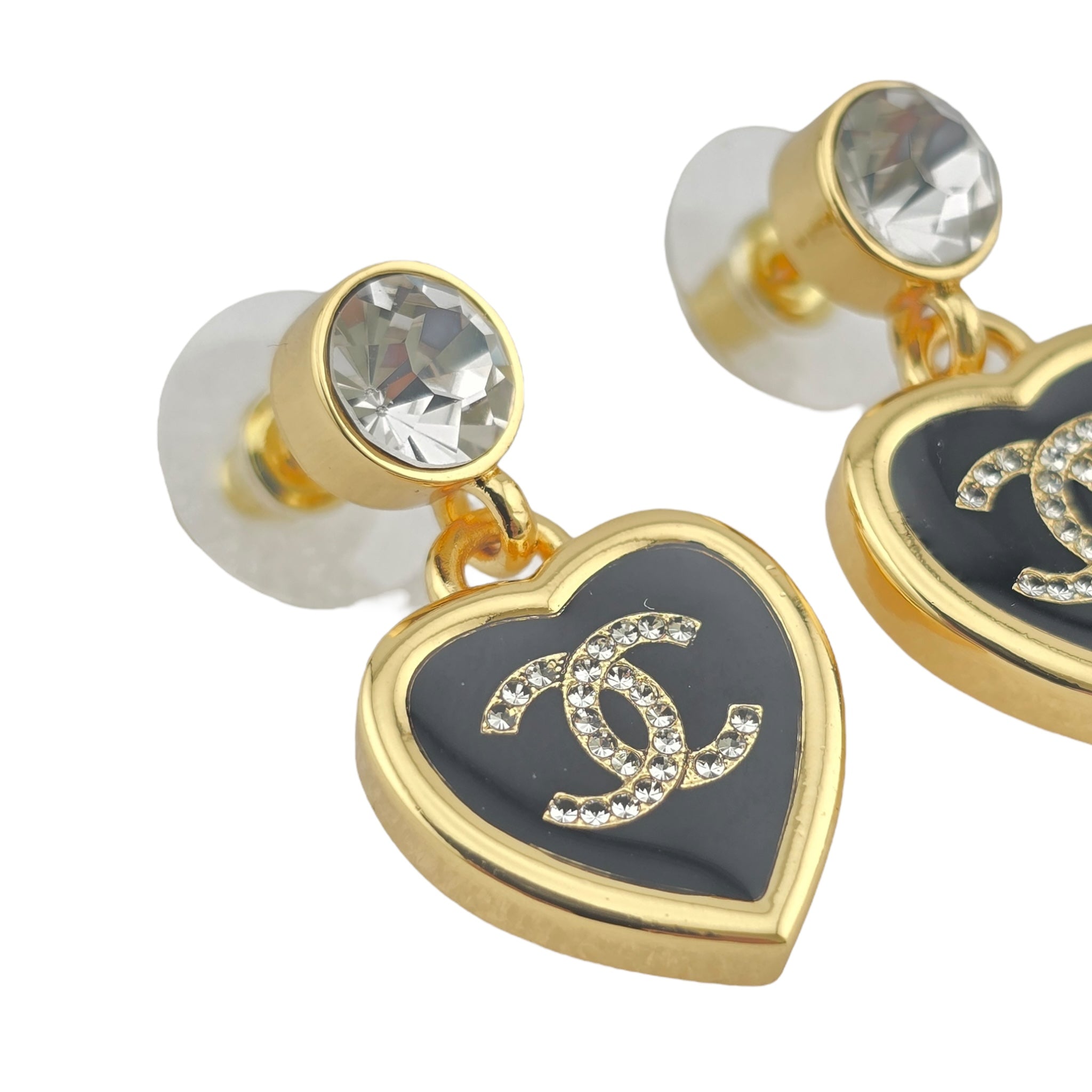 Chanel CC Gold Black Heart Drop Earrings 2025 CHANEL