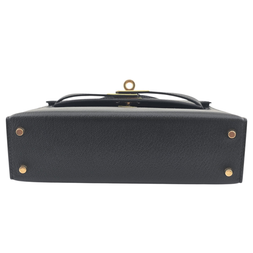 Hermes Mini Kelly II Chèvre Noir Gold Hardware HERMES