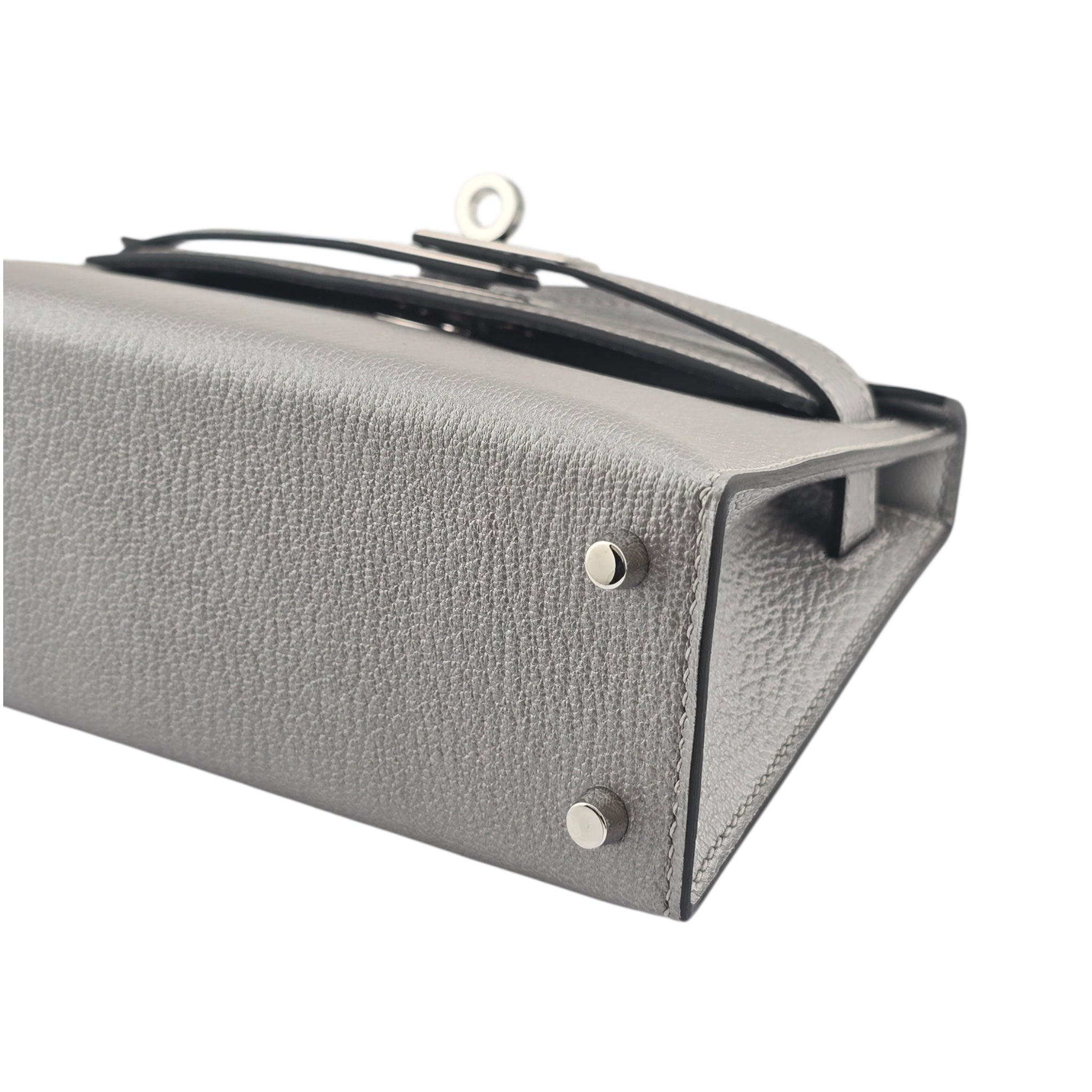 Hermes Mini Kelly II Gris Argente Chevre Chamkilight Palladium Hardware HERMES