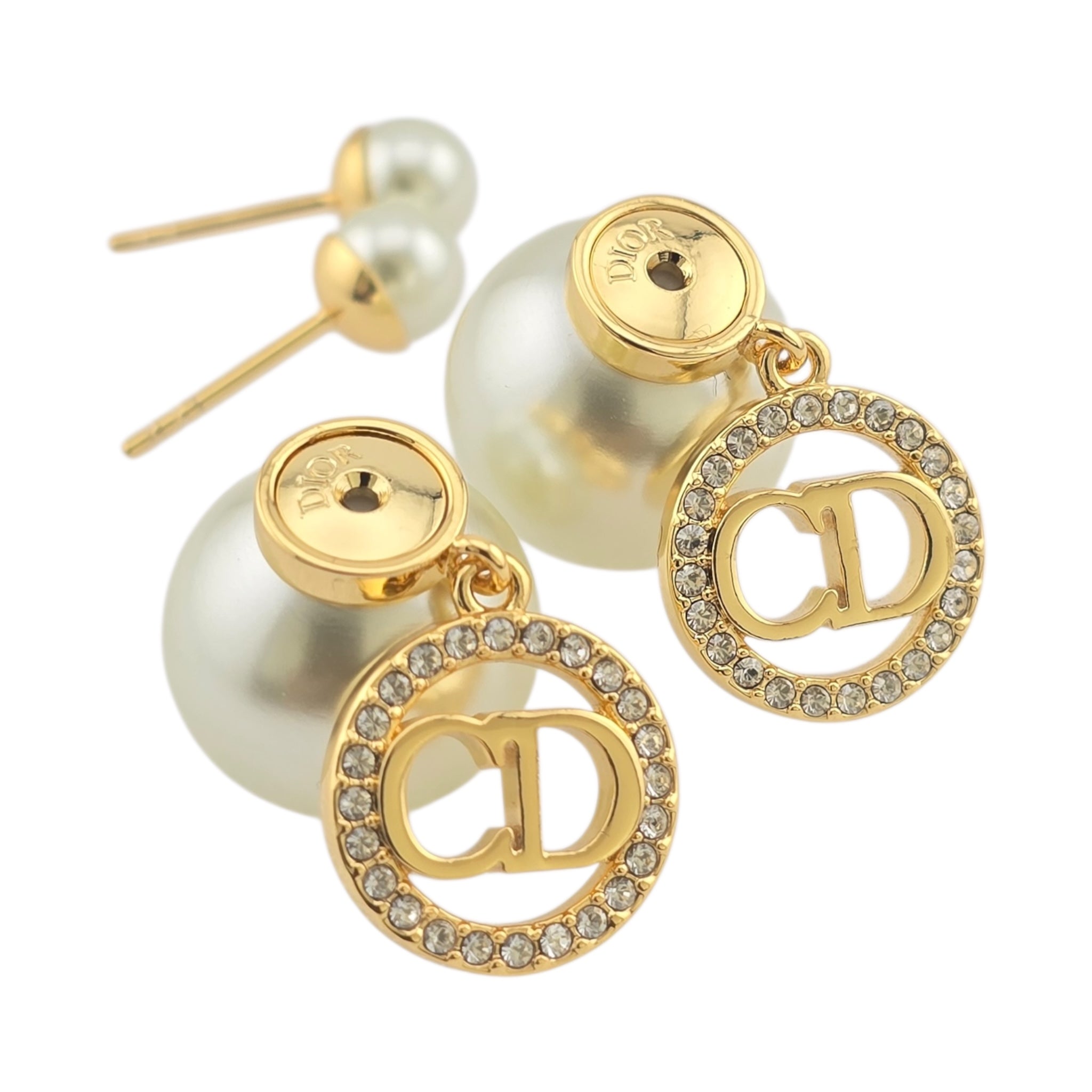 Christian Dior Tribales Gold Finish Pearl CD Earrings DIOR