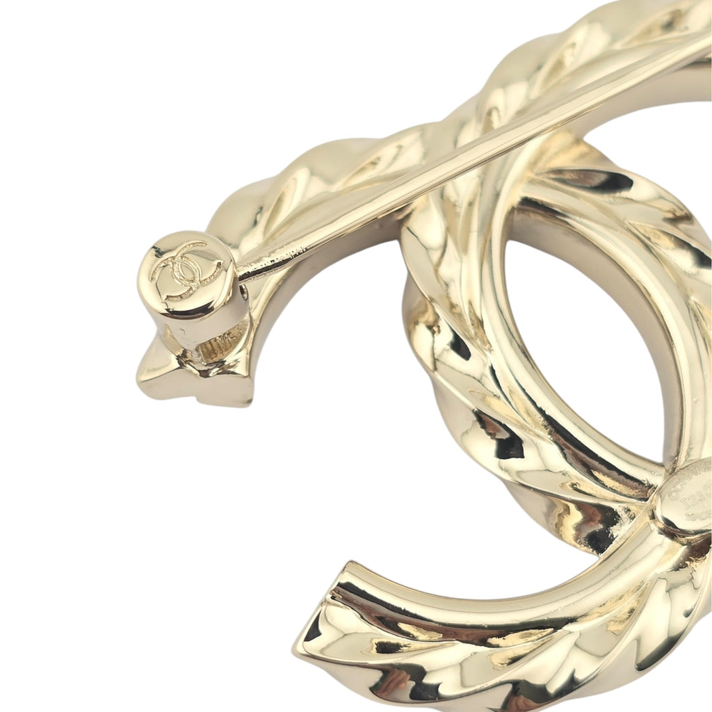 Chanel CC Gold Metal Crystal Brooch 2023 CHANEL