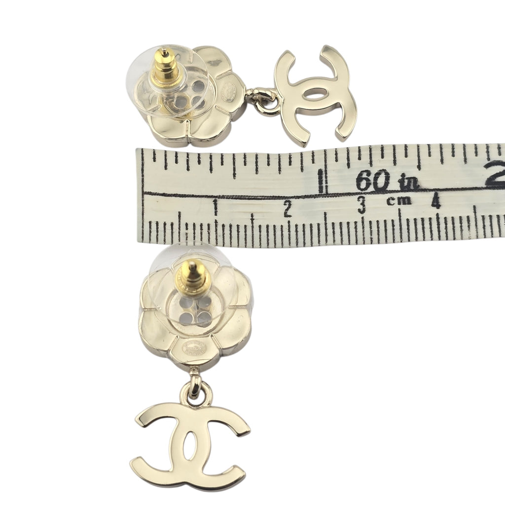 Chanel CC Camellia Drop Gold Earrings 2025 CHANEL