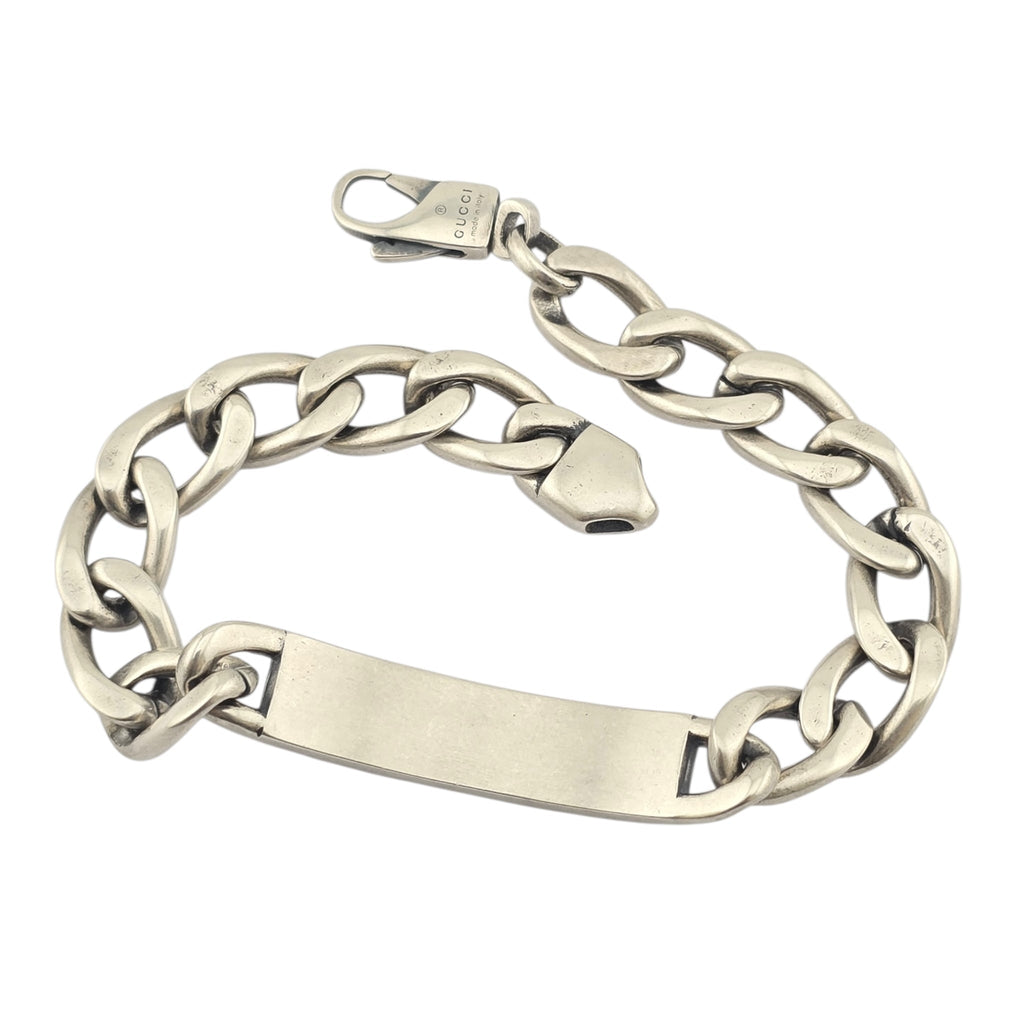 Gucci Silver Green Enamel Logo Bracelet GUCCI