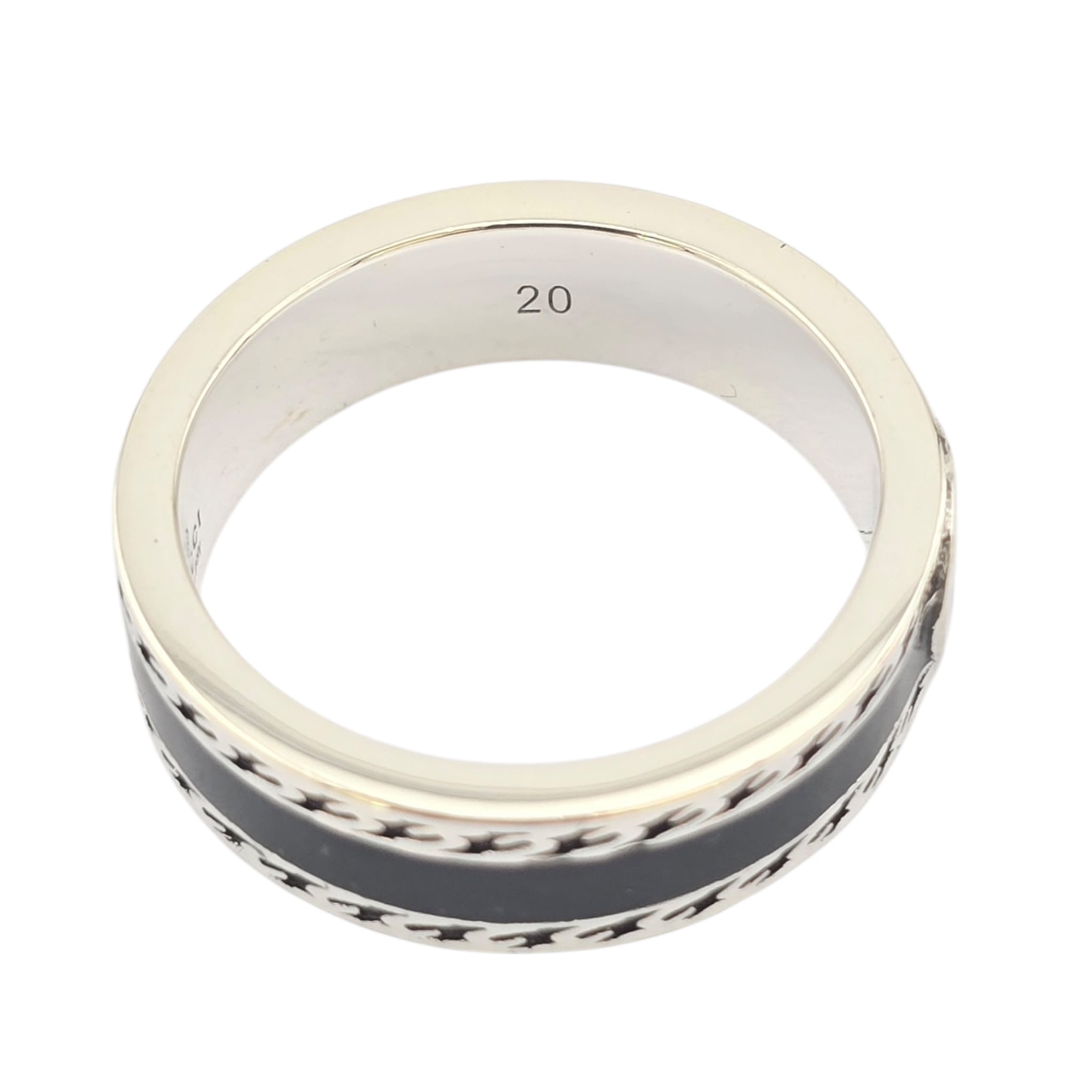 GUCCI Interlocking G Sterling Silver Black Enamel Ring GUCCI