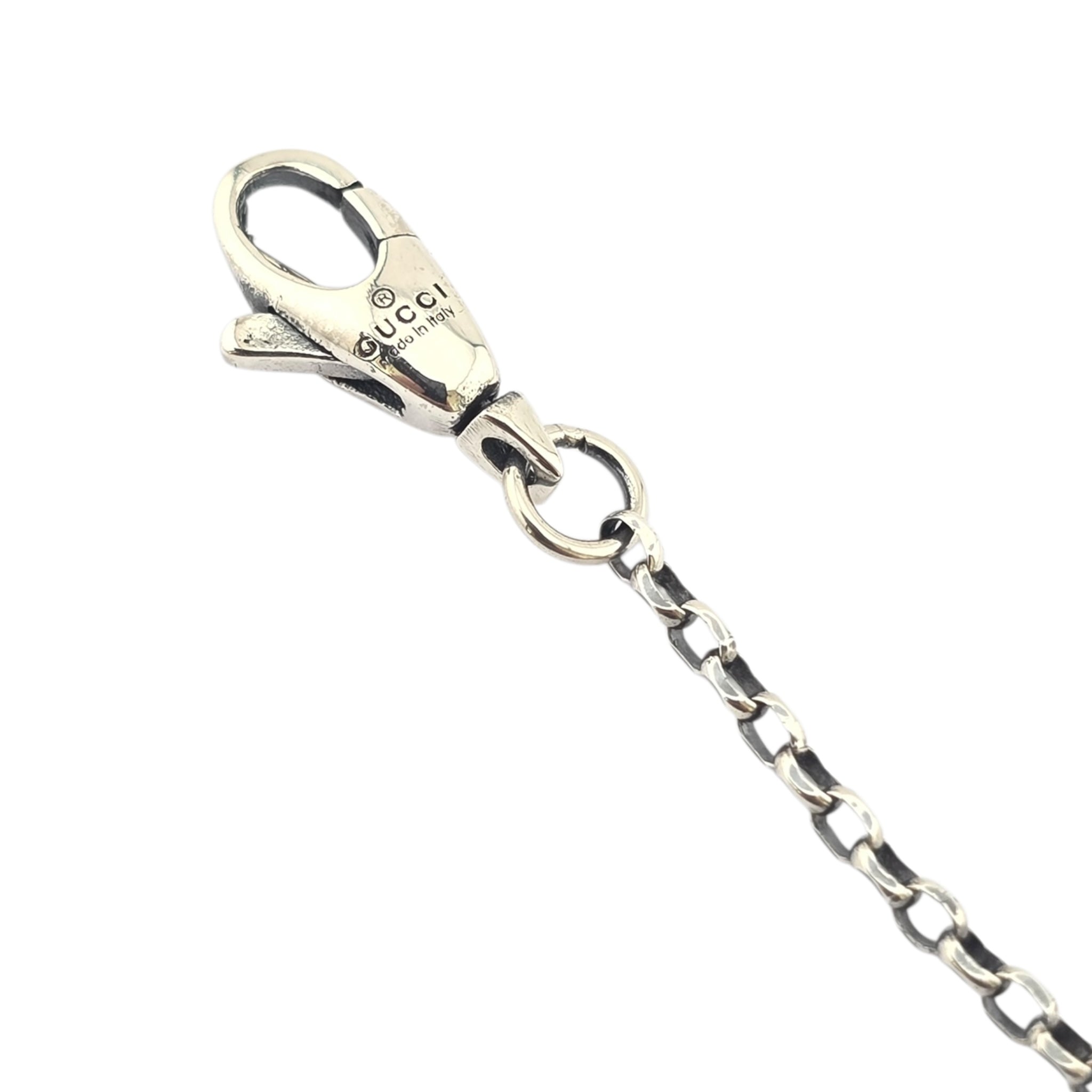 GUCCI GG Engraved Heart Charm Sterling Silver Bracelet GUCCI