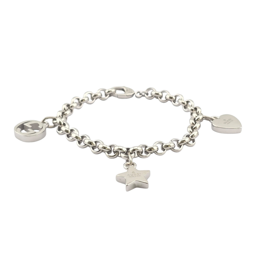 GUCCI Trademark GG Sterling Silver Charm Bracelet GUCCI