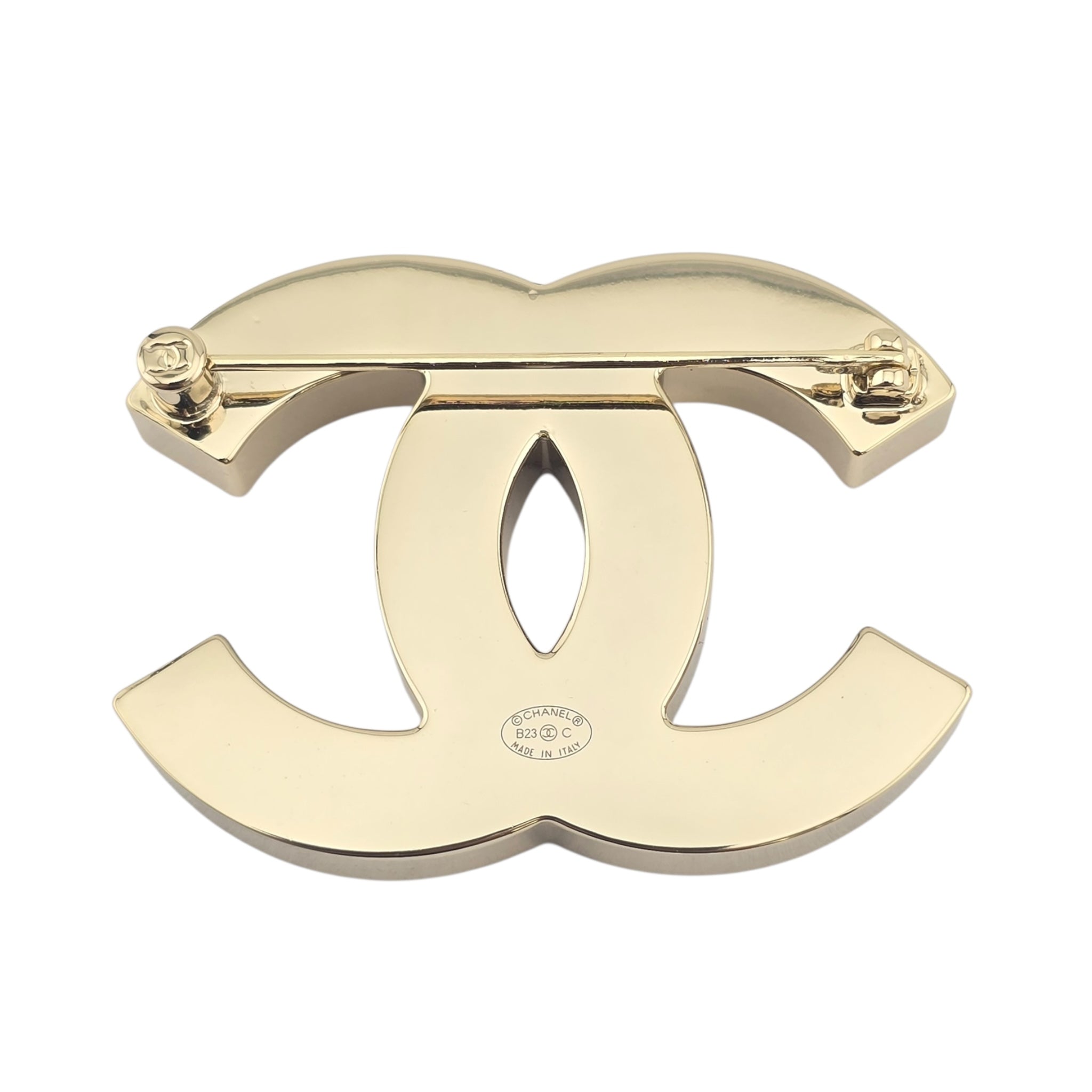 Chanel CC Pink Black Resin Gold Brooch 2023 CHANEL