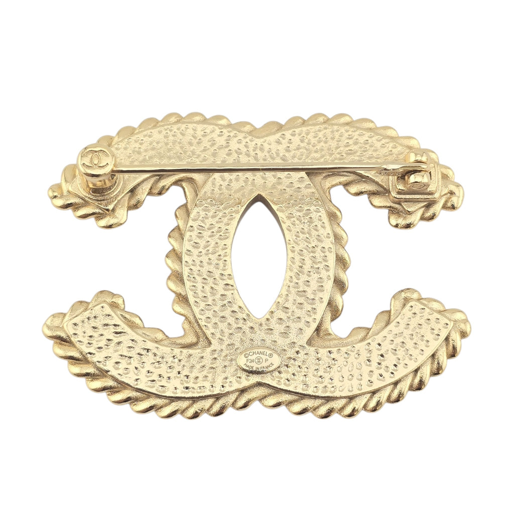Chanel CC Black Enamel Gold Brooch 2024 CHANEL