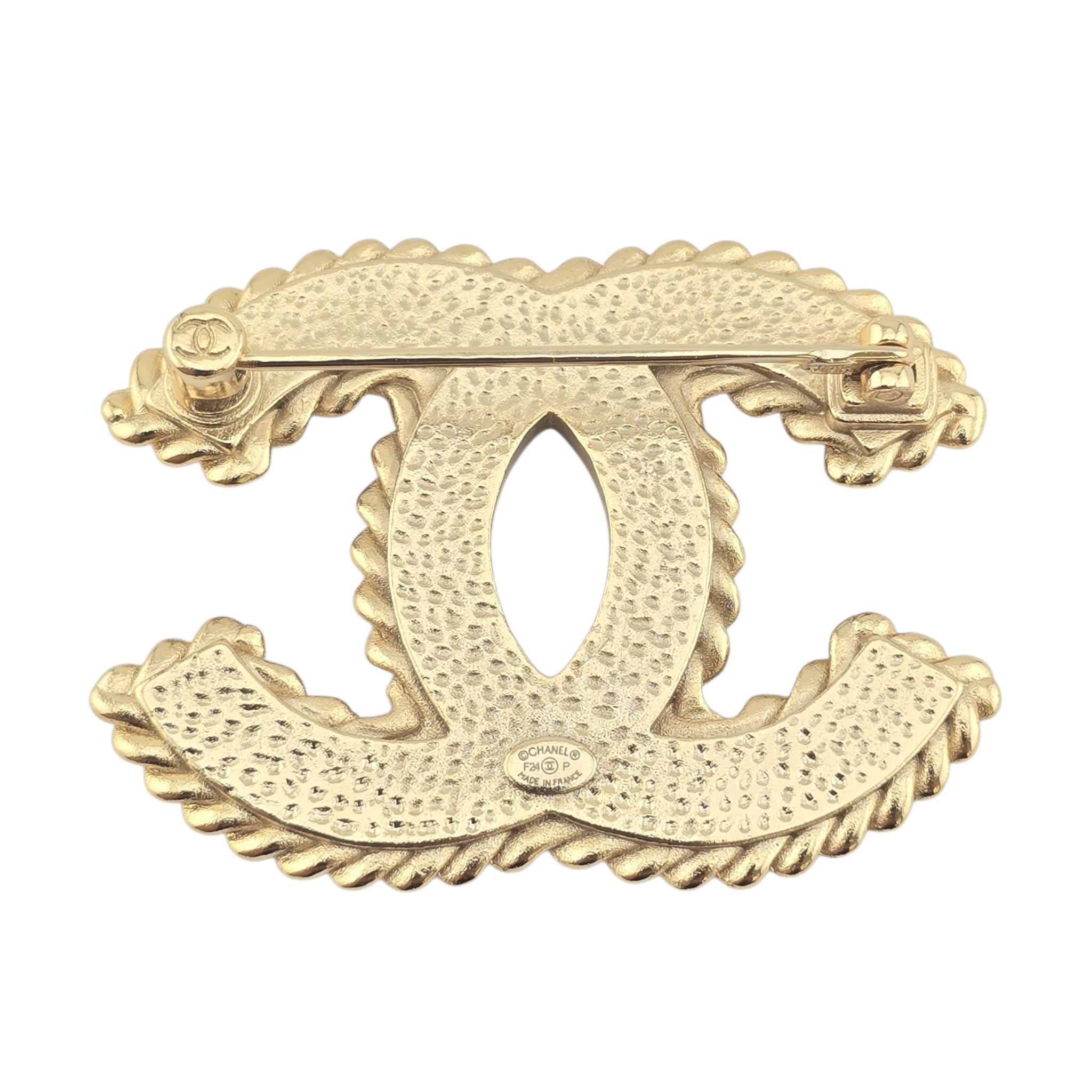 Chanel CC Black Enamel Gold Brooch 2024 CHANEL