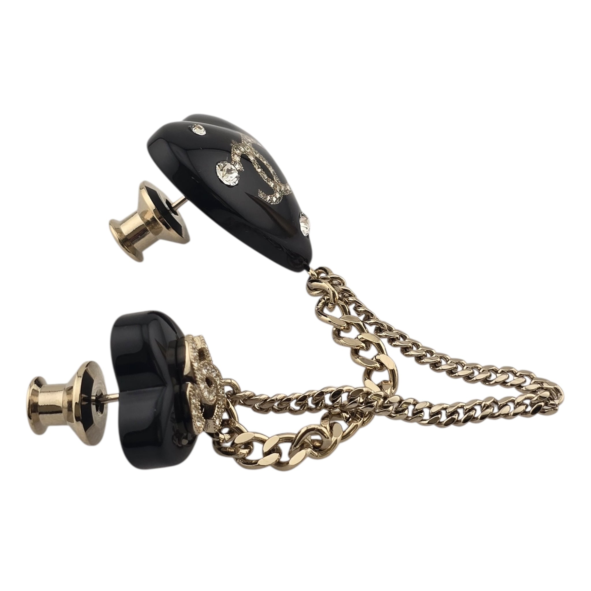 Chanel CC Black Resin Heart Chain Brooch CHANEL
