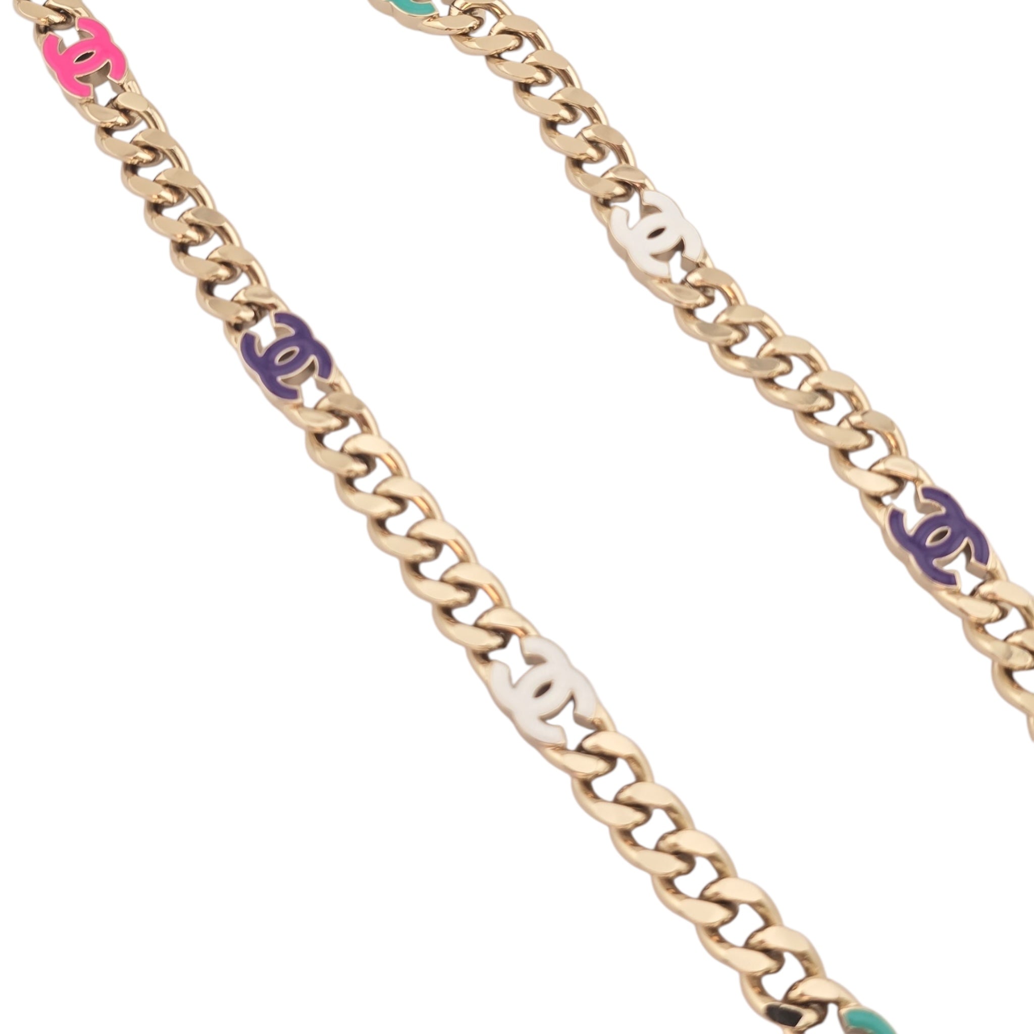 Chanel CC Metal Enamel Chain Gold Multicolor Necklace B24C CHANEL