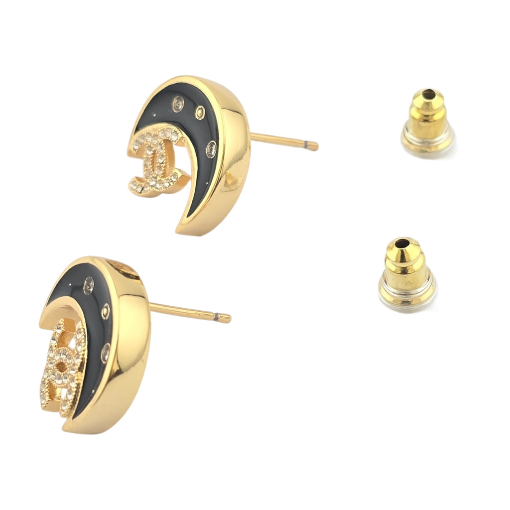 Chanel CC Black Gold Moon Earrings 2025 CHANEL