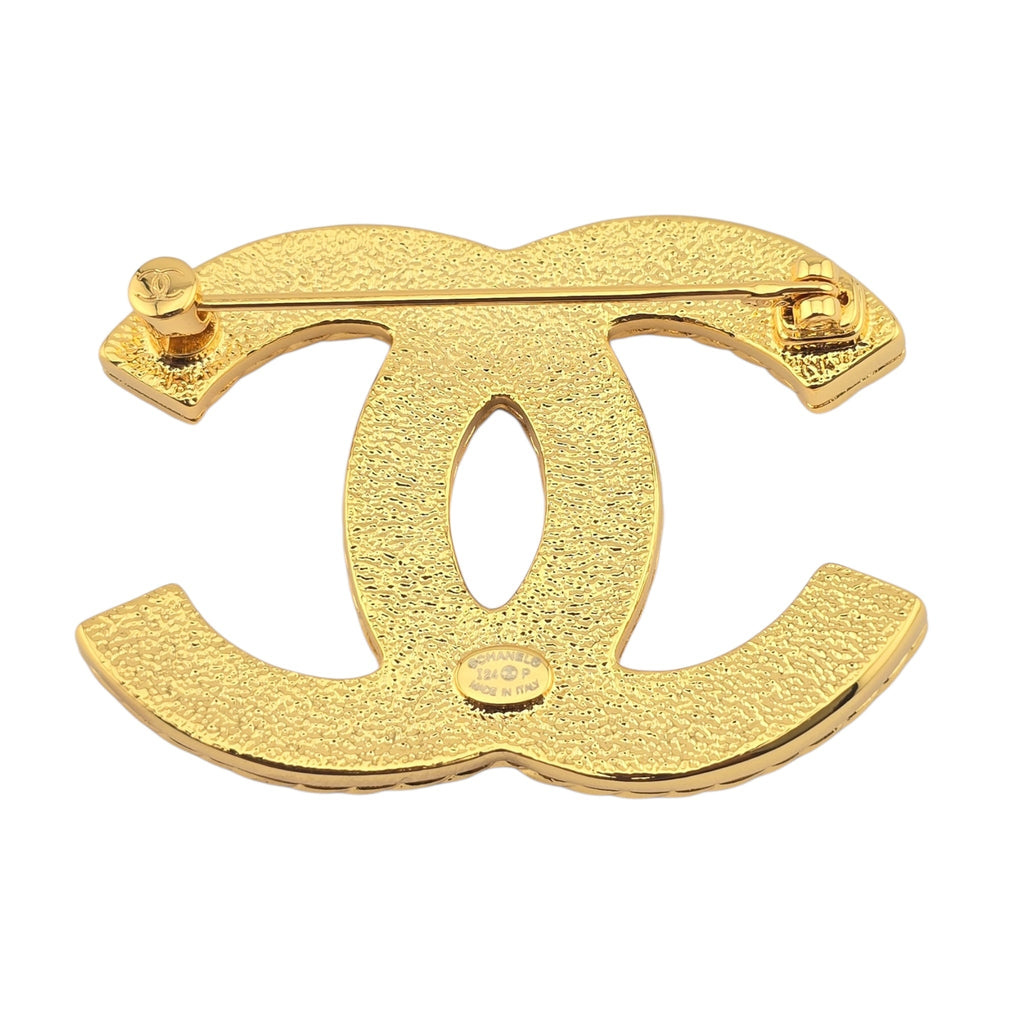 Chanel CC Gold Metal Denim Enamel Brooch CHANEL