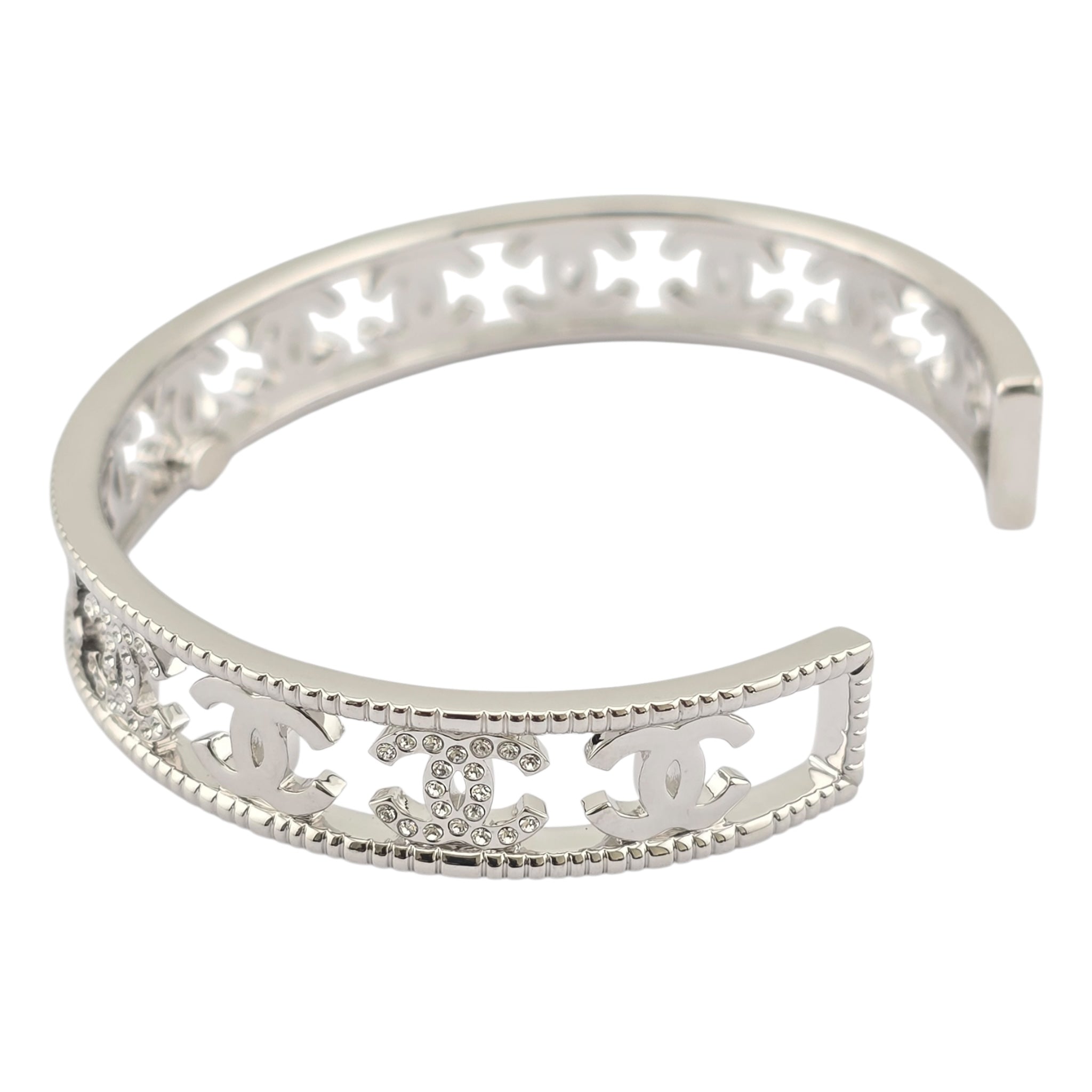 Chanel Crystal CC Silver Cuff Bracelet 2022 CHANEL