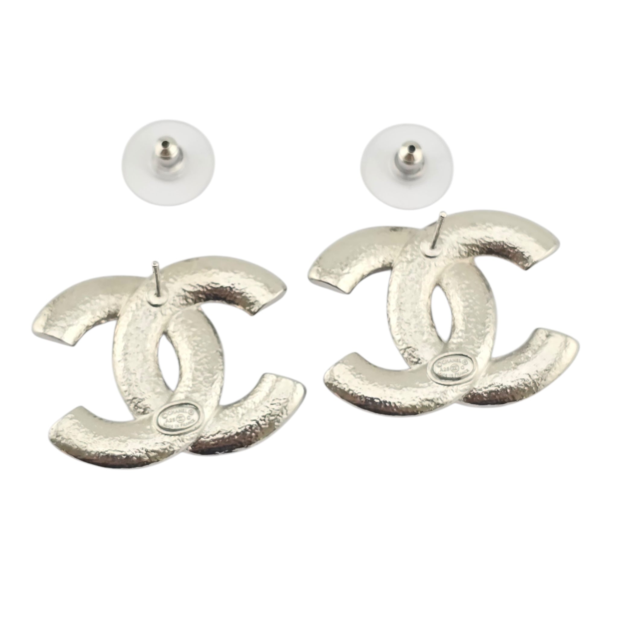 Chanel CC Silver Crystals Enamel Earrings 2025 CHANEL