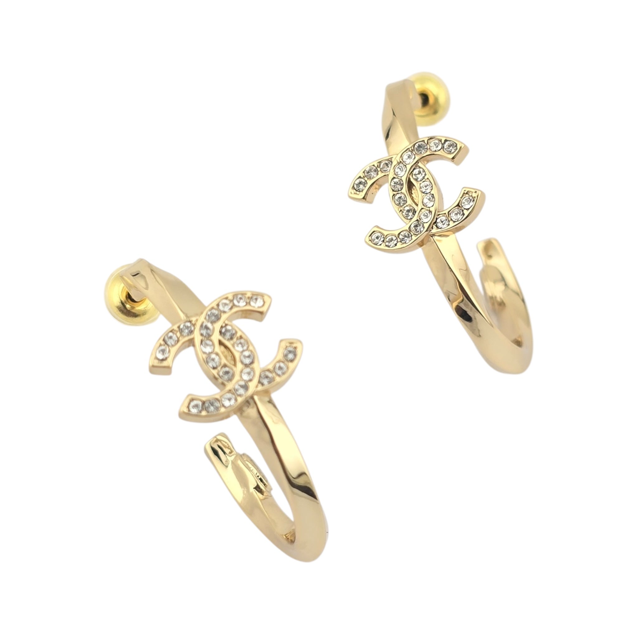 Chanel CC Gold Hoop Crystal Earrings 2025 CHANEL