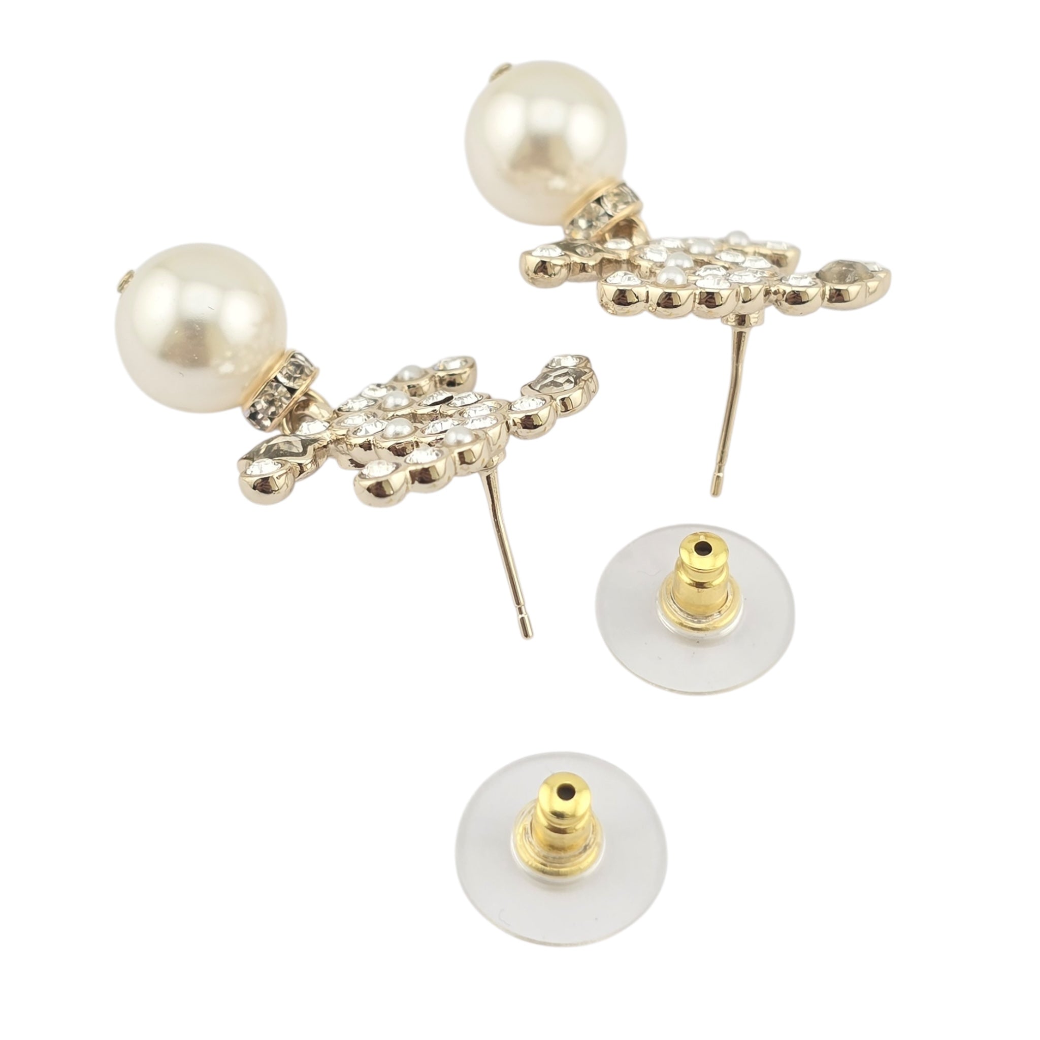 Chanel CC Gold Drop Crystal Faux Pearl Earrings 2022 CHANEL