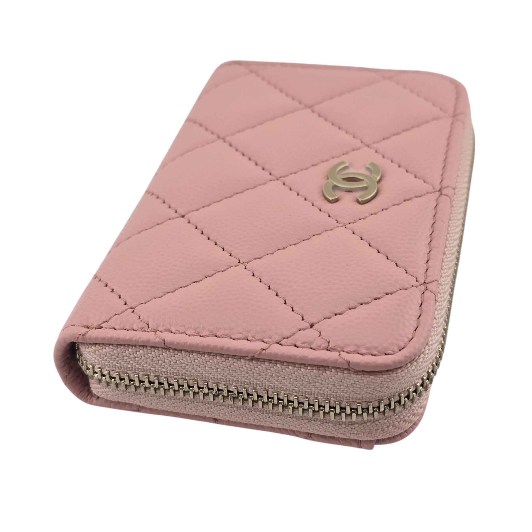 Chanel CC Caviar Classic Zip Coin Purse Card Holder Pink Gold CHANEL